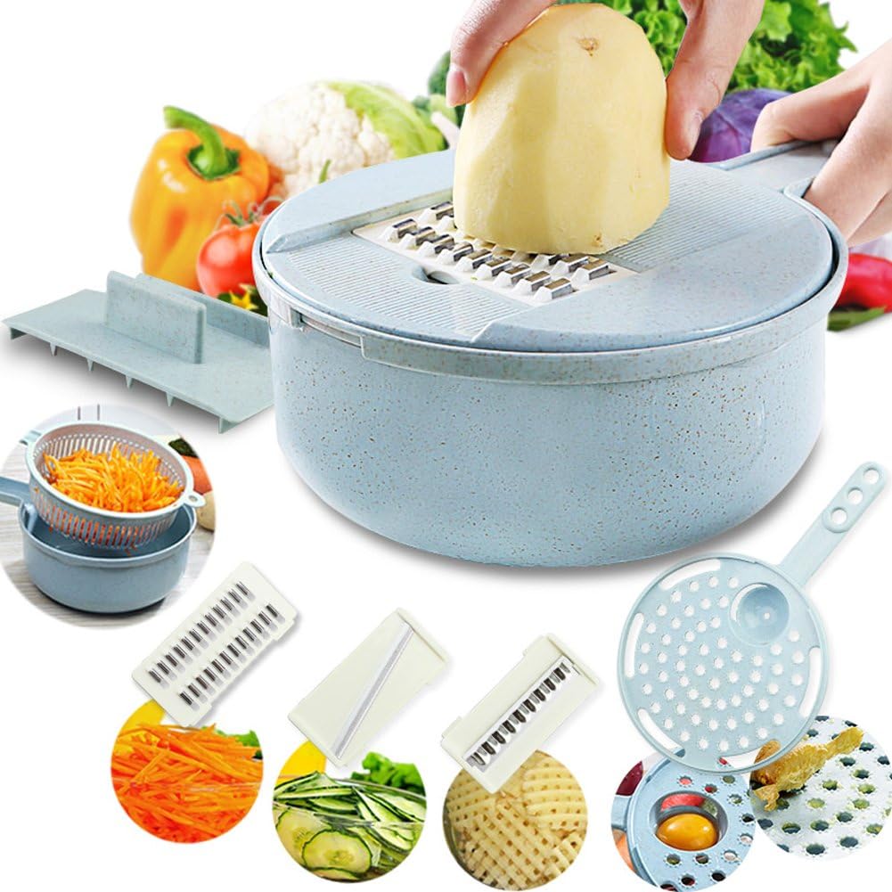 Mandoline Slicer-Adjustable Vegetable Chopper-Kitchen Cutter,Cheese Grater,Shredder for Onion,Potato,Zucchini-8 in 1 Julienne Slicer Low Carb Meals Veggie&Food Dicer