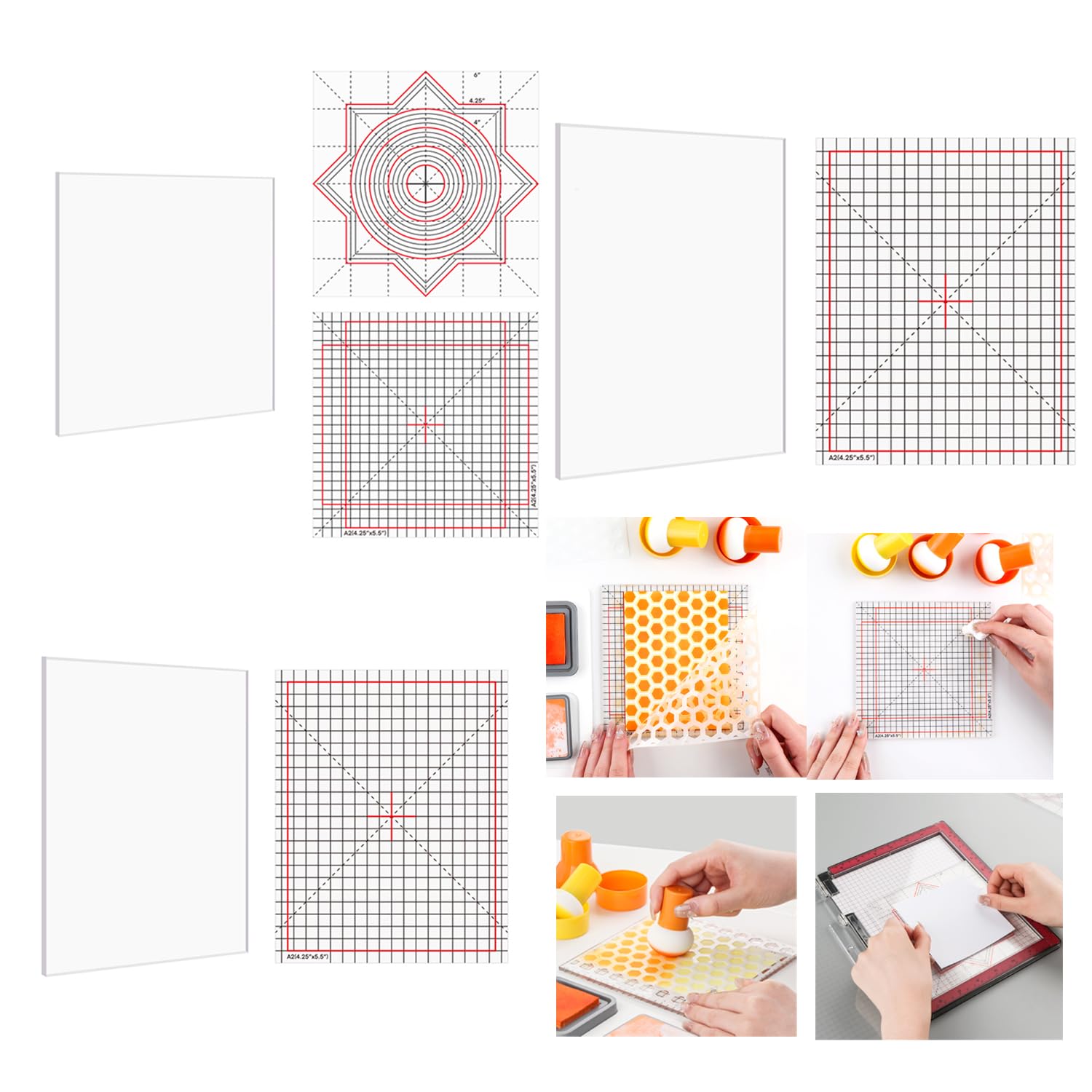 11 Stück/Set 12,1 x 15,2 cm/15,2 x 15,2 cm/16,5 x 21,6 cm Mehrzweck-Anti-Rutsch-Matten passen in Stempelpositionierungswerkzeug-Set, PhotopolymerGrip-Matte mit gedruckten Führungen in