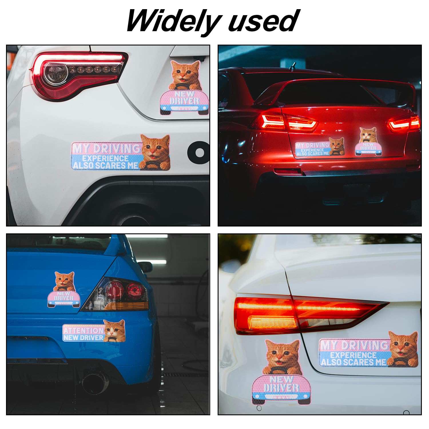 lasuroa 4pz Gatto Magneti per Auto Neopatentati, Divertenti Cartone Animato Riflettenti Magneti Studenti alla Guida Riutilizzabili Adesivi Magnetici per Paraurti Auto Segnaletica di Sicurezza