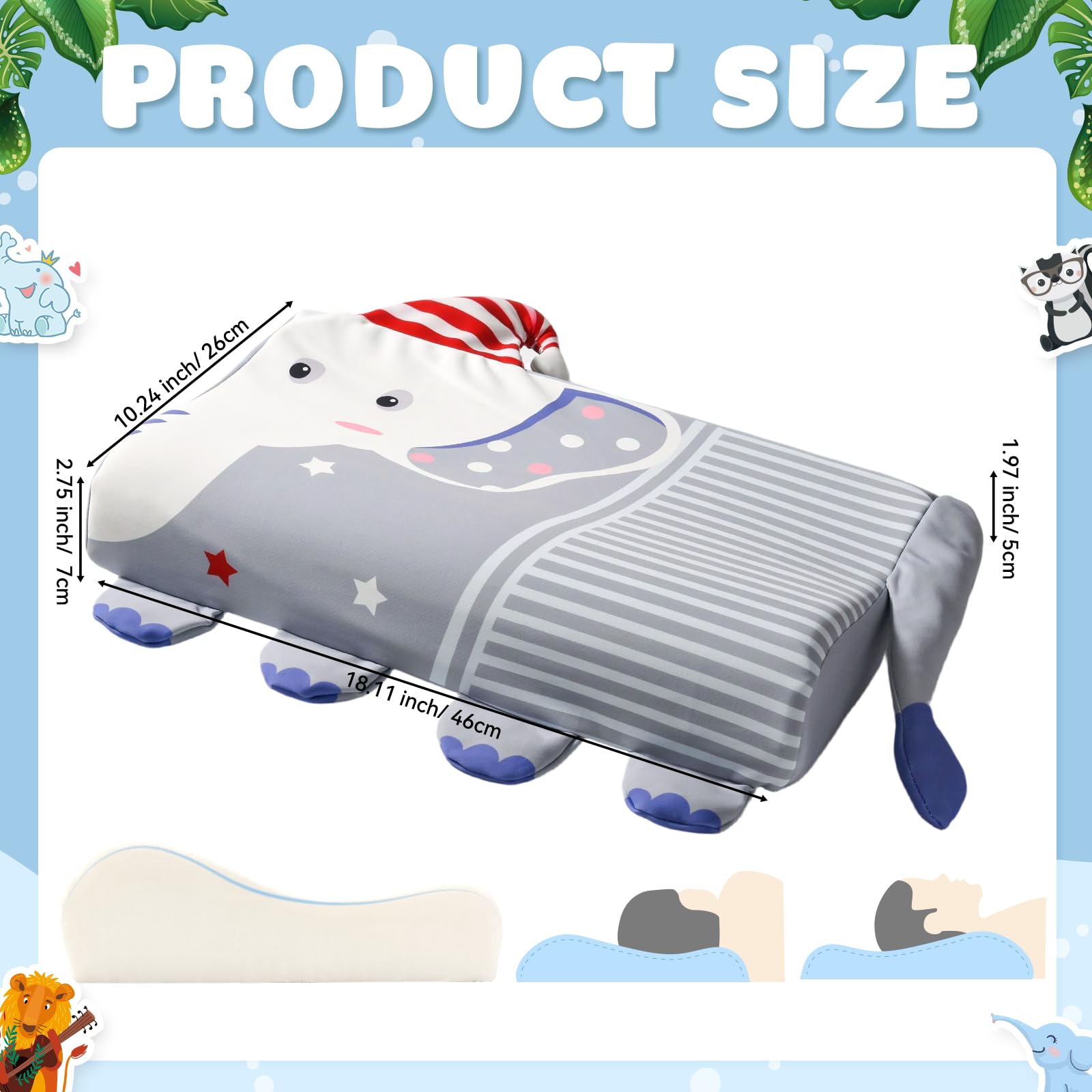 YAOZUP Cuscino Memory Foam Bambini,Cuscino Culla,Cuscino per Bambini con Federa,Ipoallergenico,Anti Acari,Cuscino per Bambini per Sonnellini per Ragazzi e Ragazze (3-10 Anni) (A Elefante)