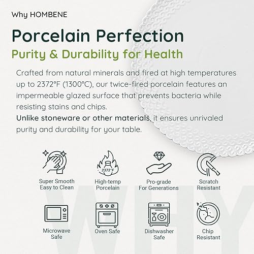 Miniatura 3 de HOMBENE - Juego de platos y cuencos, juego de vajilla de 12 piezas con platos, cuencos y platos, juego de vajilla de porcelana con platos, juego de