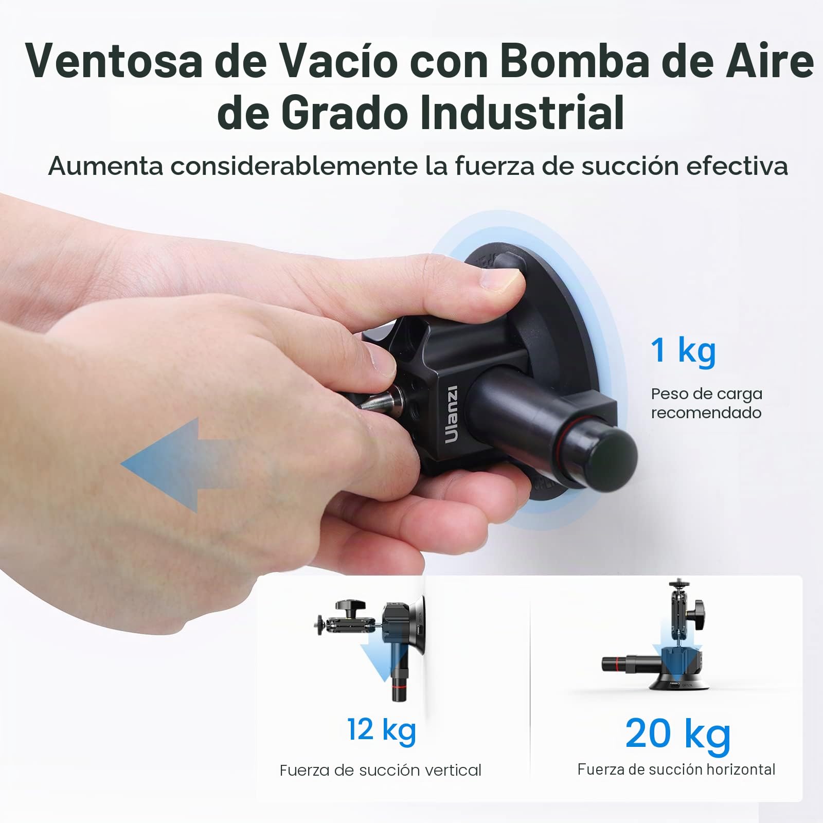 ULANZI SC-01 Soporte de Ventosa para Cámara y Teléfono Móvil - Bola de Doble Cabeza de 360° - Para Coche y Cámara de Acción