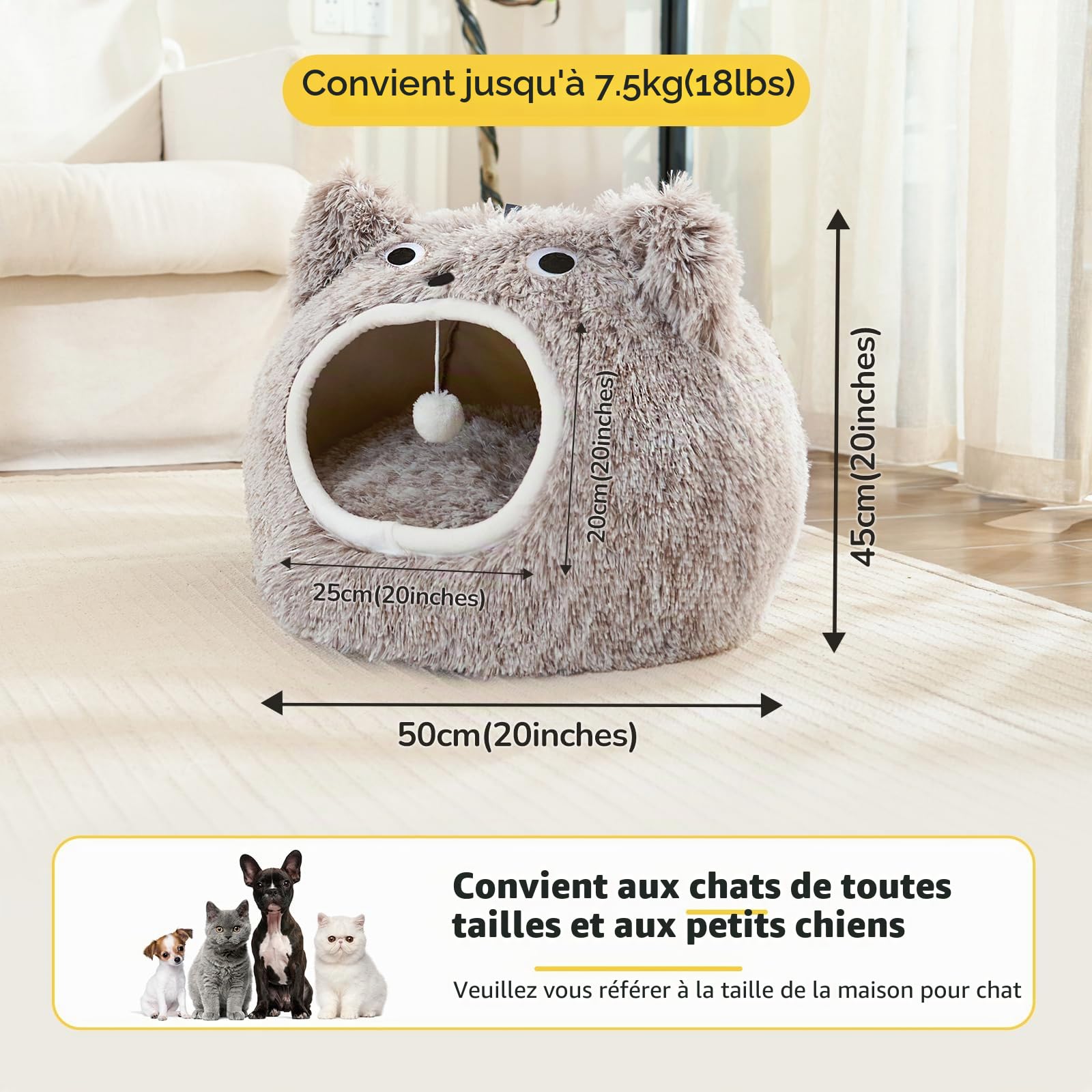 CATISM Niche pour Chat – Lit Lavable en Peluche pour Chat – Coussin Moelleux pour Chaton Chiot lit pour Animal Domestique