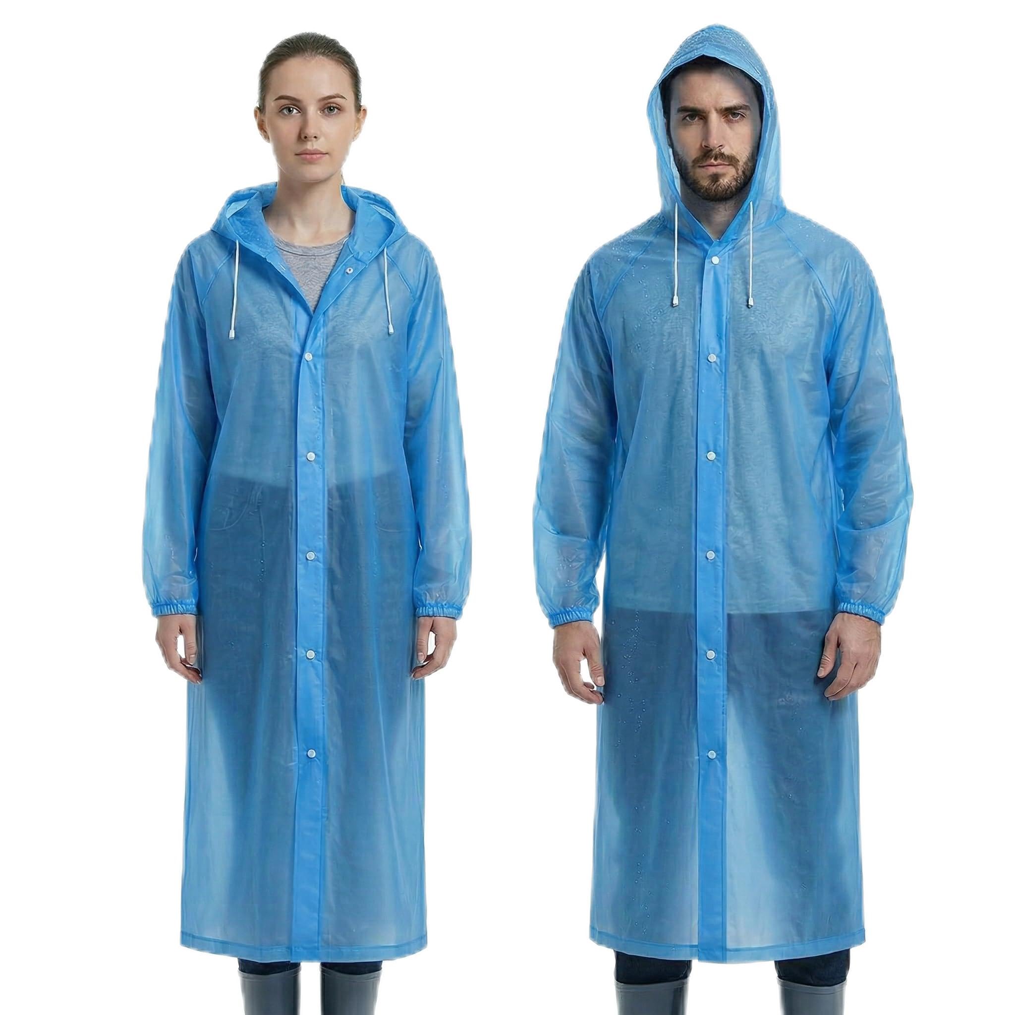 Waterproof Raincoat for Men & Women with Hood, lightweight long reusable rainwear, plastic rain jacket designed for travel, riding and outdoor use