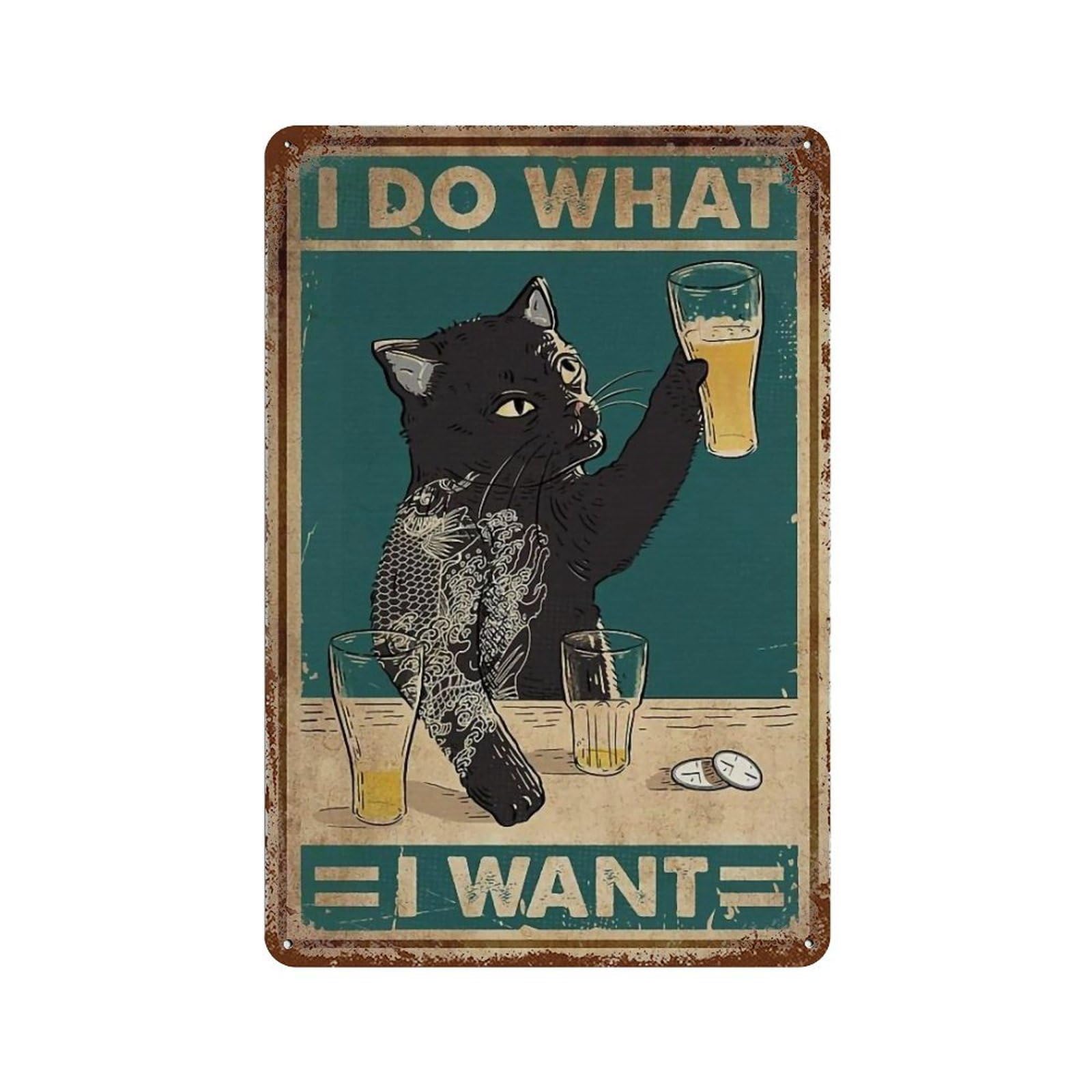 YHGERTKU Funny Retro Cat 2 Wall Art Retro Iron Vintage Metal Tin Sign Poster Modern Decor for Living Rooms Gift 30x20cm