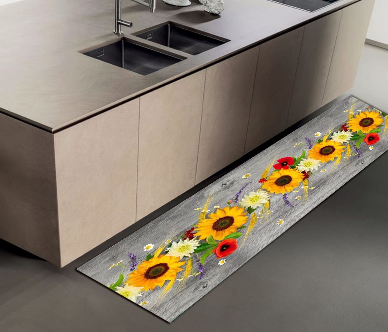 PELLECCHIA COLORI |Tappeto Cucina Antiscivolo Lavabile | Passatoia Antimacchia |100% Poliestere| Interni ed Esterni |Retro in gomma | Stampa Digitale (Girasoli e Lavanda, 52 x 300)
