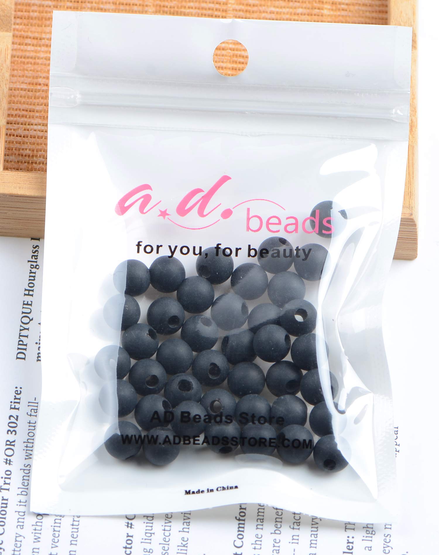 AD Beads Natural Black Onyx 8mm Round Loose Beads – 40pcs With 2.5mm Large Hole For Jewelry Making