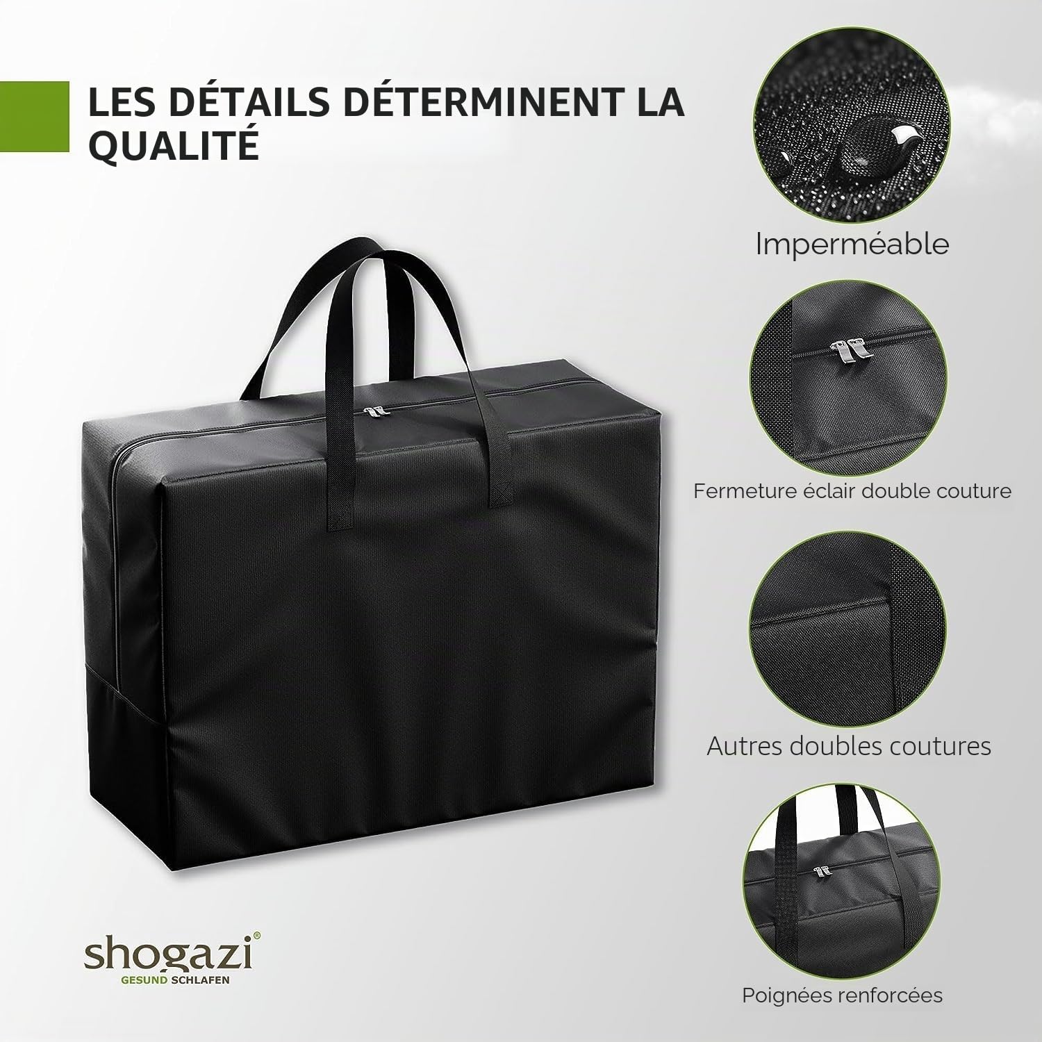 SHOGAZI Sac de Rangement XL, sacs à linge, matelas pliants – Sac de transport avec fermeture éclair, extra large : 91 x 68 x 37 cm, avec poignées de transport