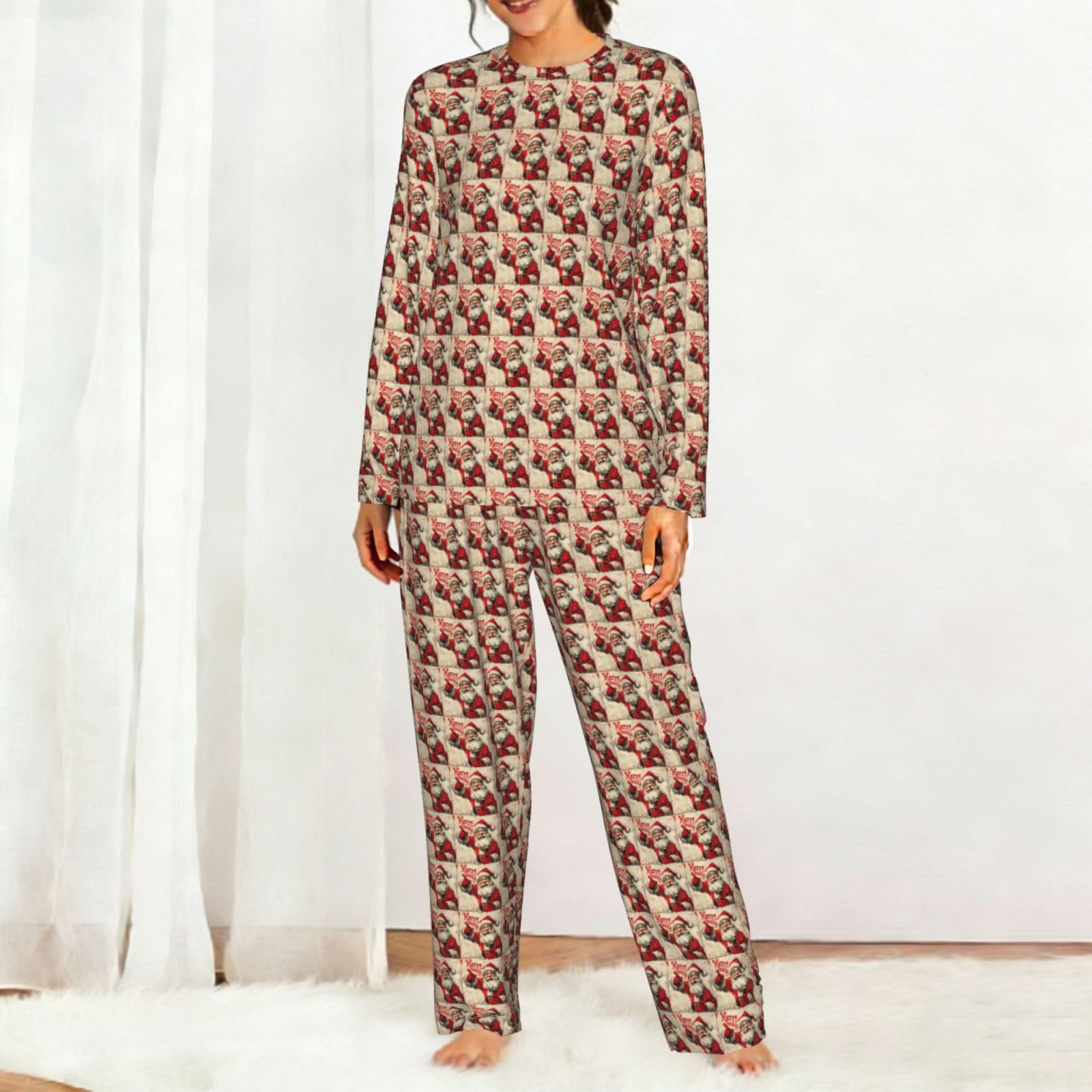 Pigiama da donna a maniche lunghe con stampa Merry Christmas Comodi abbigliamento da notte