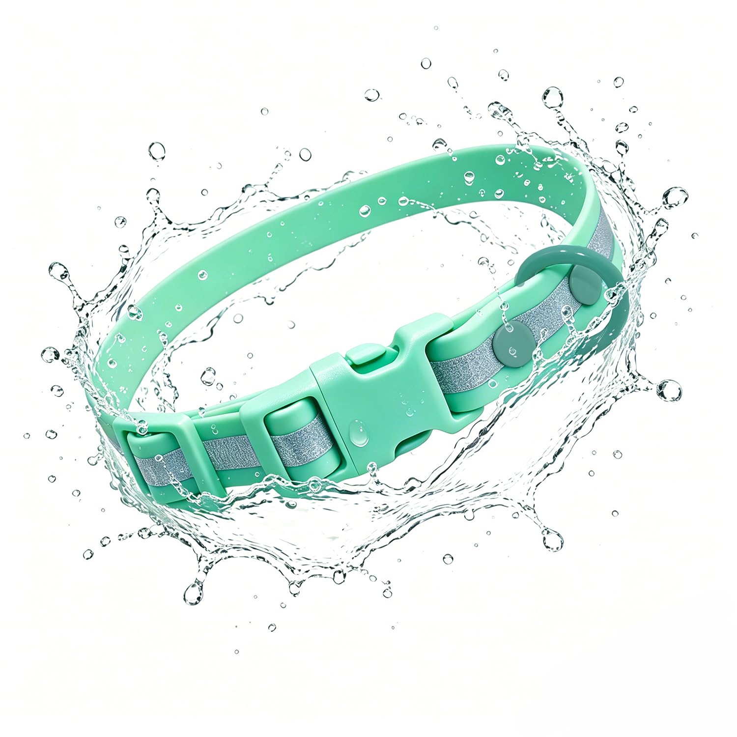 THAIN Waterproof Reflective Dog Collar –PVC Webbing with High Visibility Reflective Strip–Easy to Clean – Perfect for Daily Use & Night Walks – for Small Medium Large Dogs (Light Green, XS)