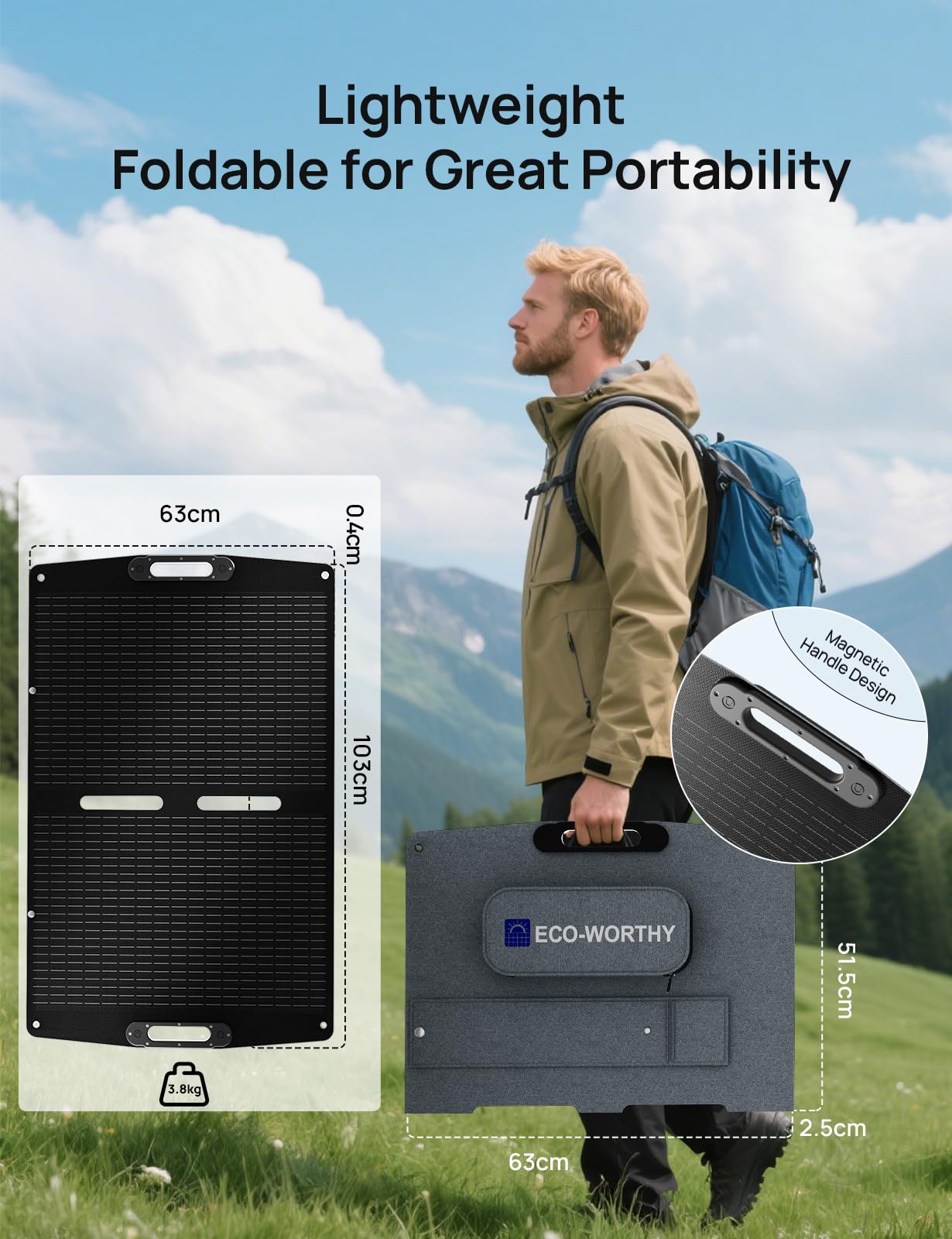 ECO-WORTHY Panel solar plegable monocristalino de 100 W y 12 V con soportes ajustables para carga de batería de 12 V, caravana, caravana, barco, estación de energía