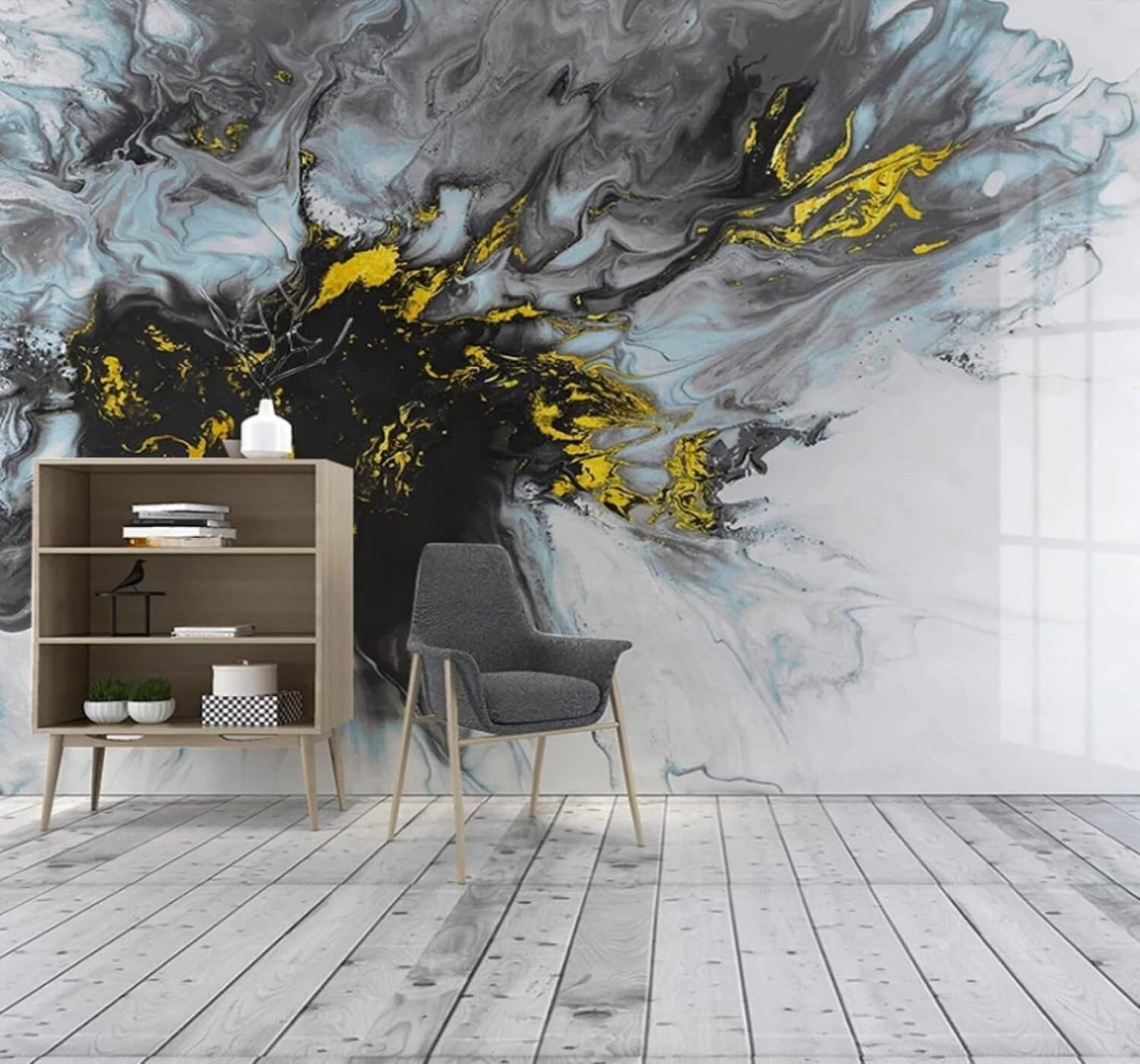 Wallpaper-3D-Xlm 430Cm×300Cm(B×H) Abstract Gold Ink Art Unique 3D Wallpaper Easy Install Feature Office Living Room Sofa Bedroom Tv Background Wall Decoration-430Cm×300Cm