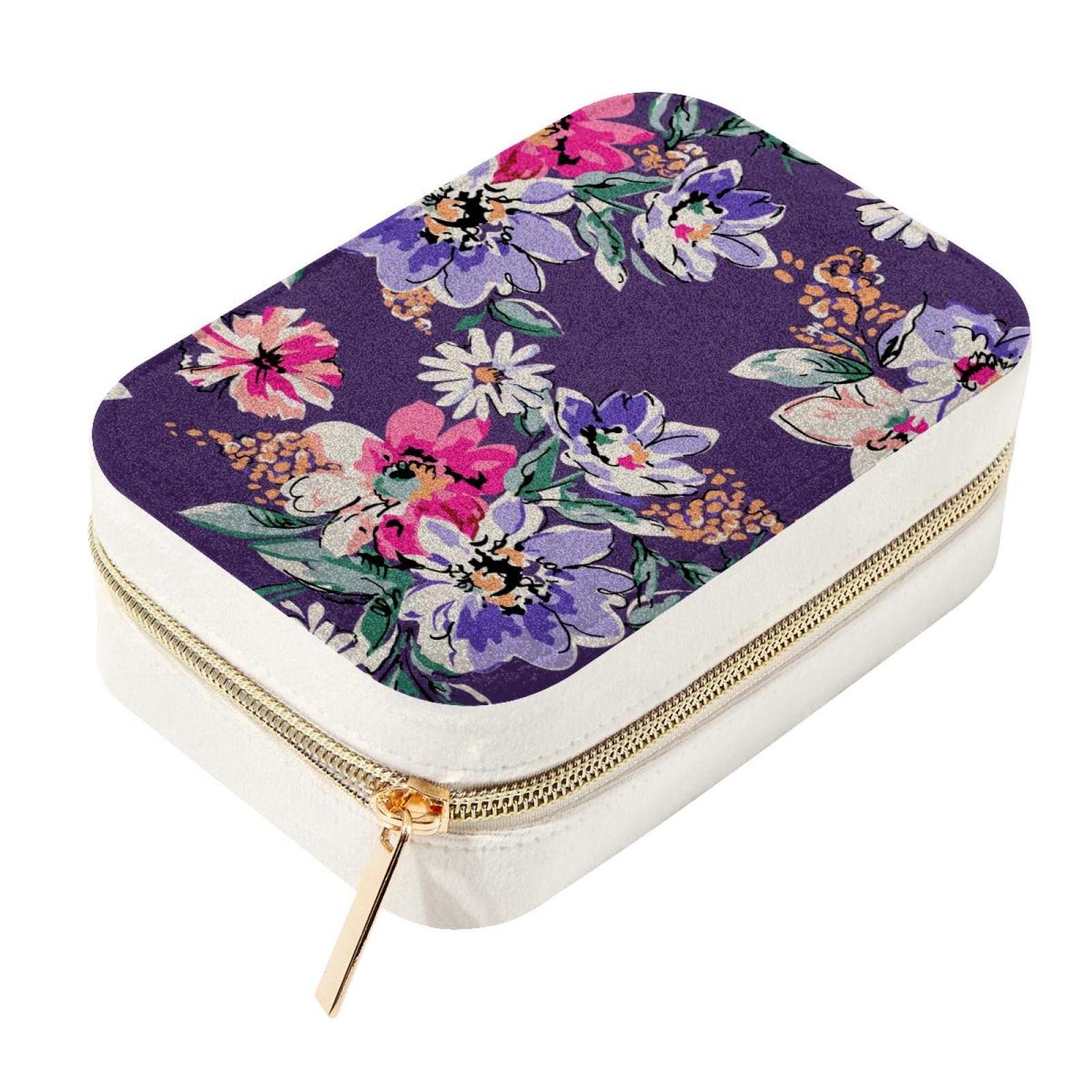 Boîte à bijoux de voyage en velours violet et détails précieux