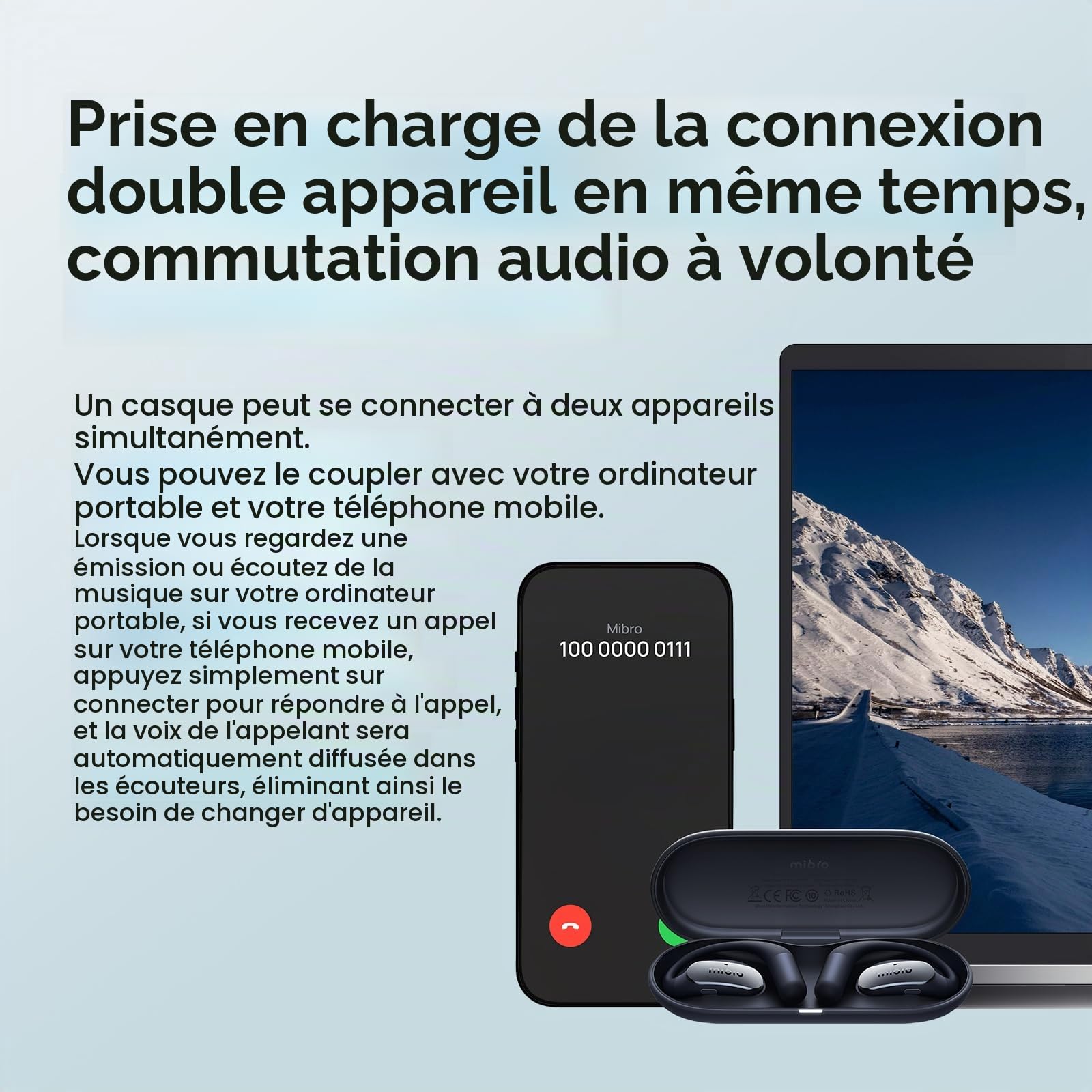 Mibro OpenEar Pro Écouteurs Bluetooth sans Fil, 30H, Double Connexion&IPX4 | Lightweight 7,2 g par Écouteur, Appels Clairs avec Micro, pour Bureau, Marche, Sport et Trajets Quotidiens(Noir)