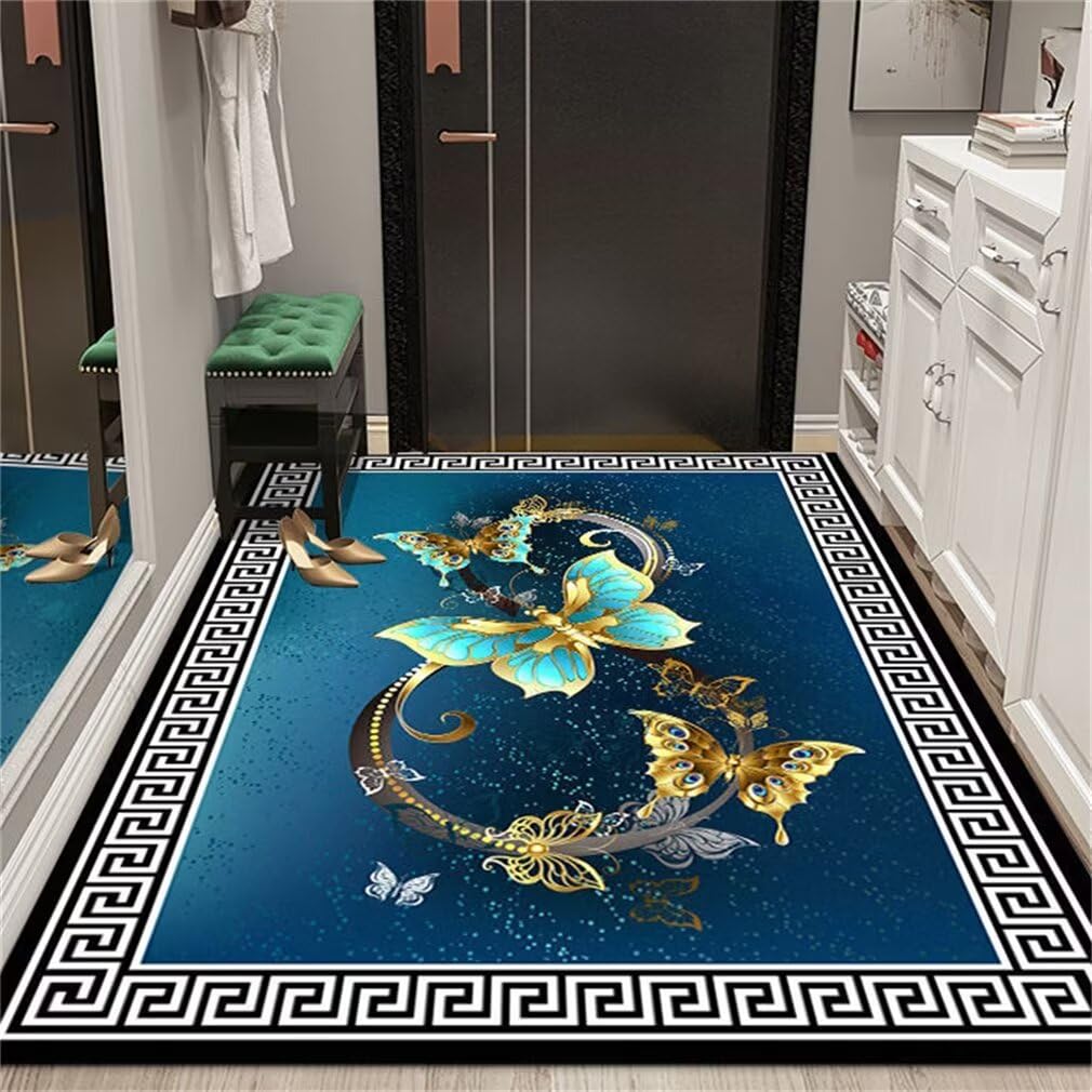 Carpette chambre bleu azur à sticker de papillon pour créer un coin lecture cosy