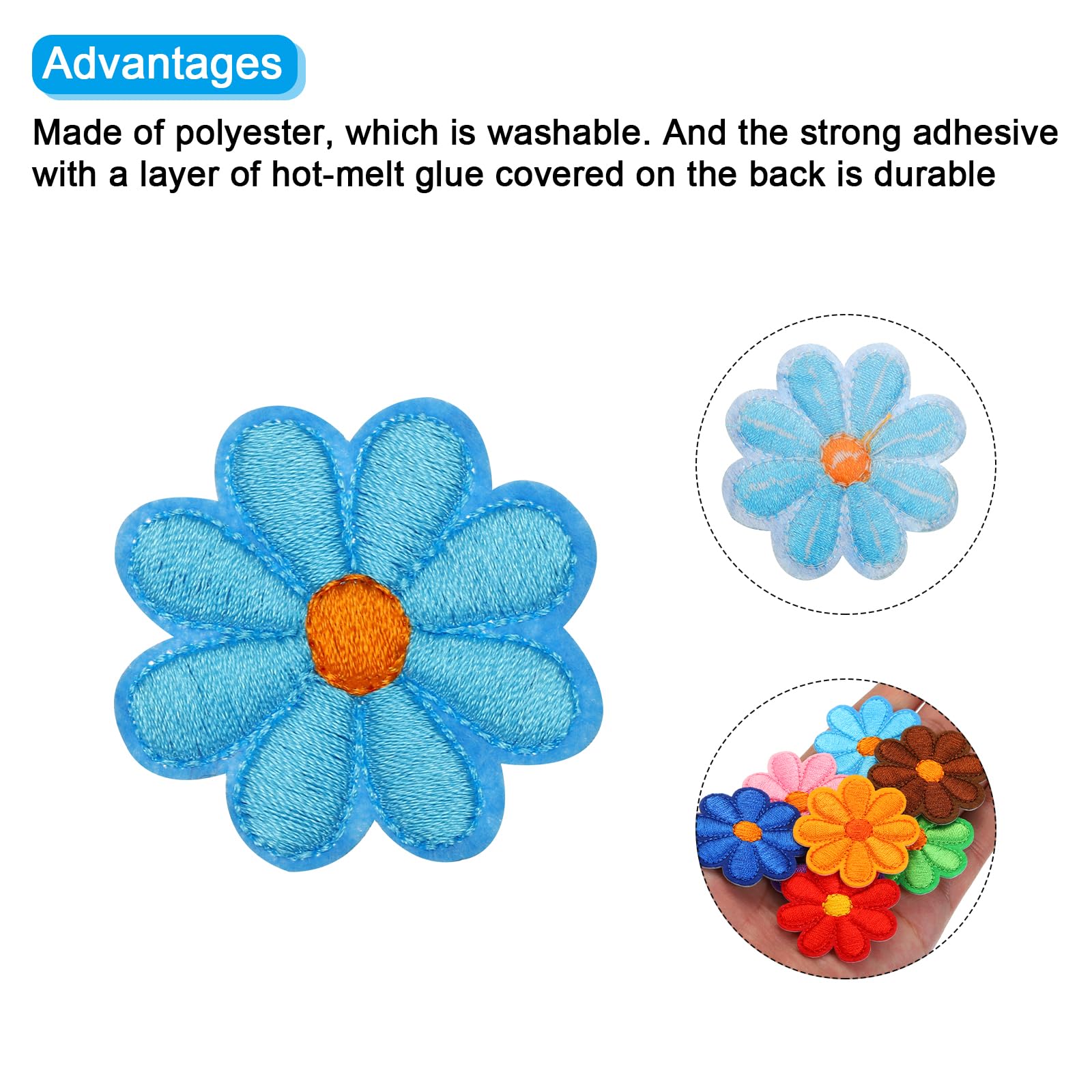 24x Blumen Patches Zum Aufbügeln - Bestickte Blumen Aufnäher Für Kleidung | 42mm Größe