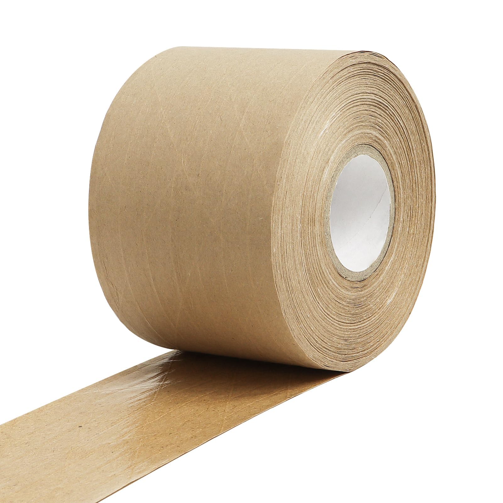 Reinforced Water Activated Gummed Kraft Paper Tape,2.76 inch x 49.2 yd Brown Packing Tape for Heavy Duty Secure Packing and Shipping