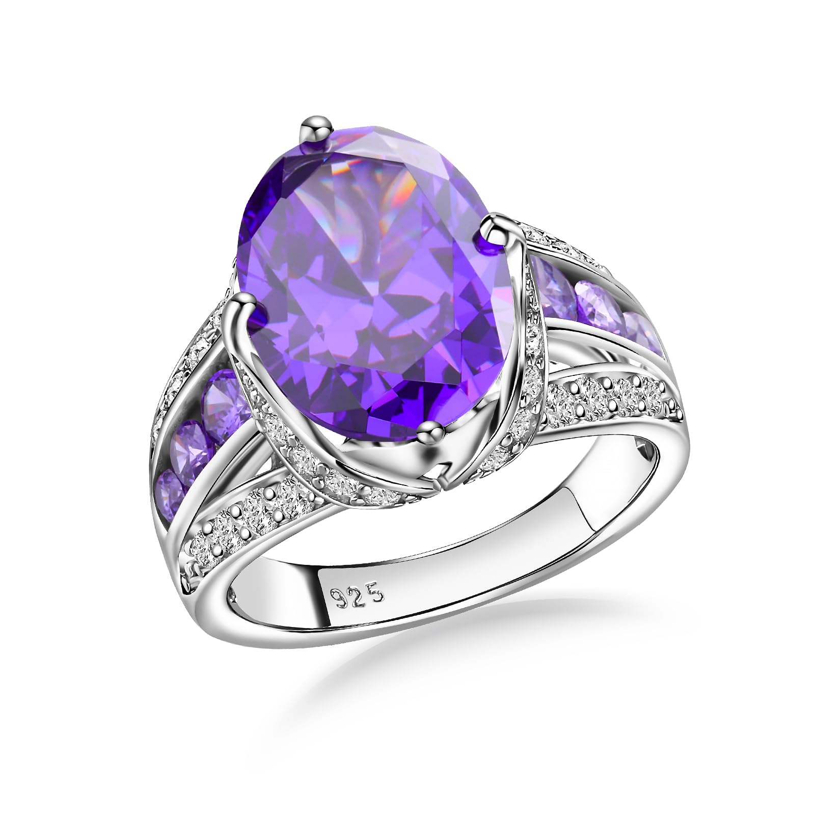 Emerald/Sapphire/Ruby/Tourmaline Rings for Women, 925 Sterling Silver Gemstone Engagement Anniversary Ring Big 6.5-8.5 Carat Birthstone Ring, Size 6 to 10 (Send Gift Box)
