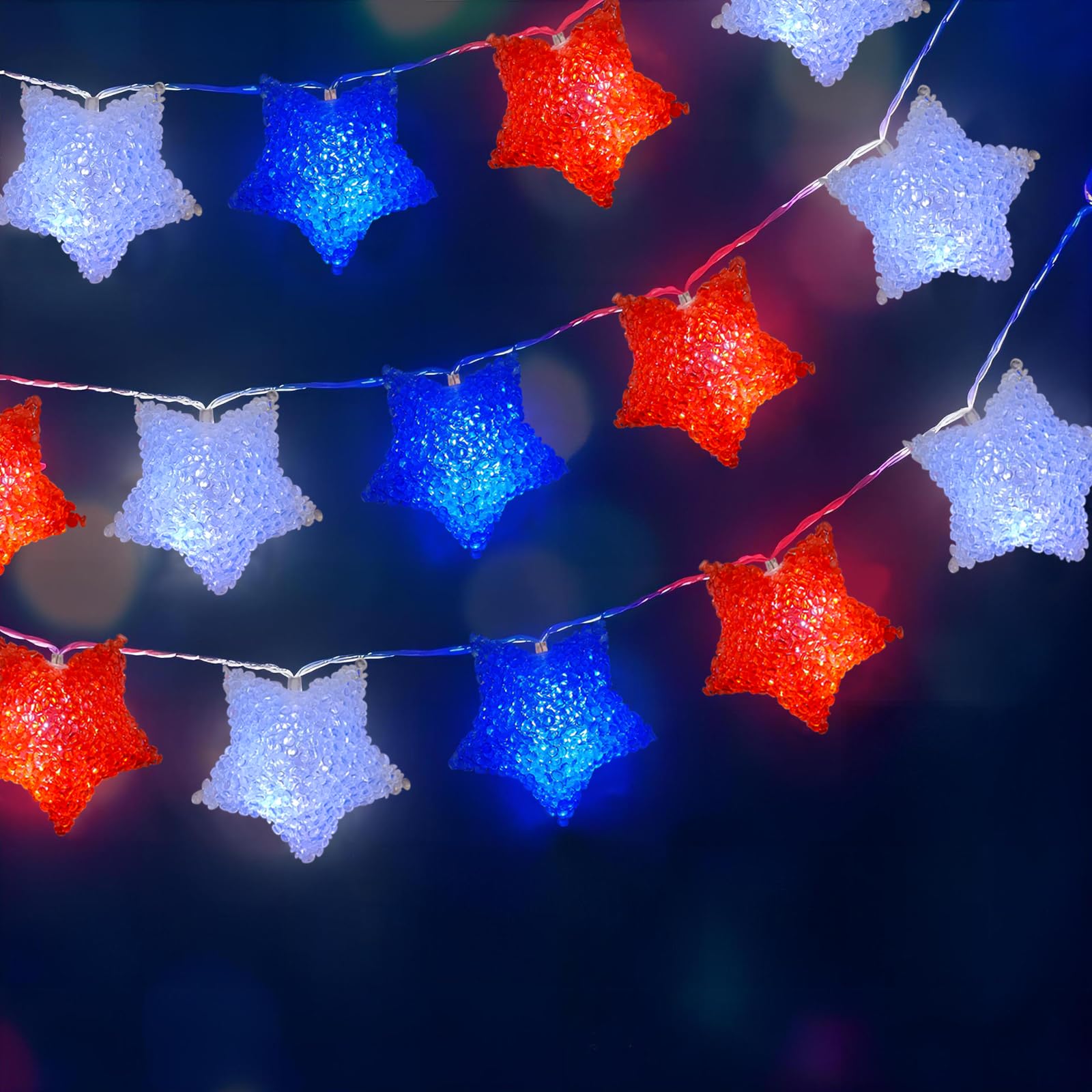Red White Blue Star Lights Battery Operated 6.8Ft 10 LED Star String Lights with Timer, Patriotic 4th of July Decorations Light for Home Garden Window
