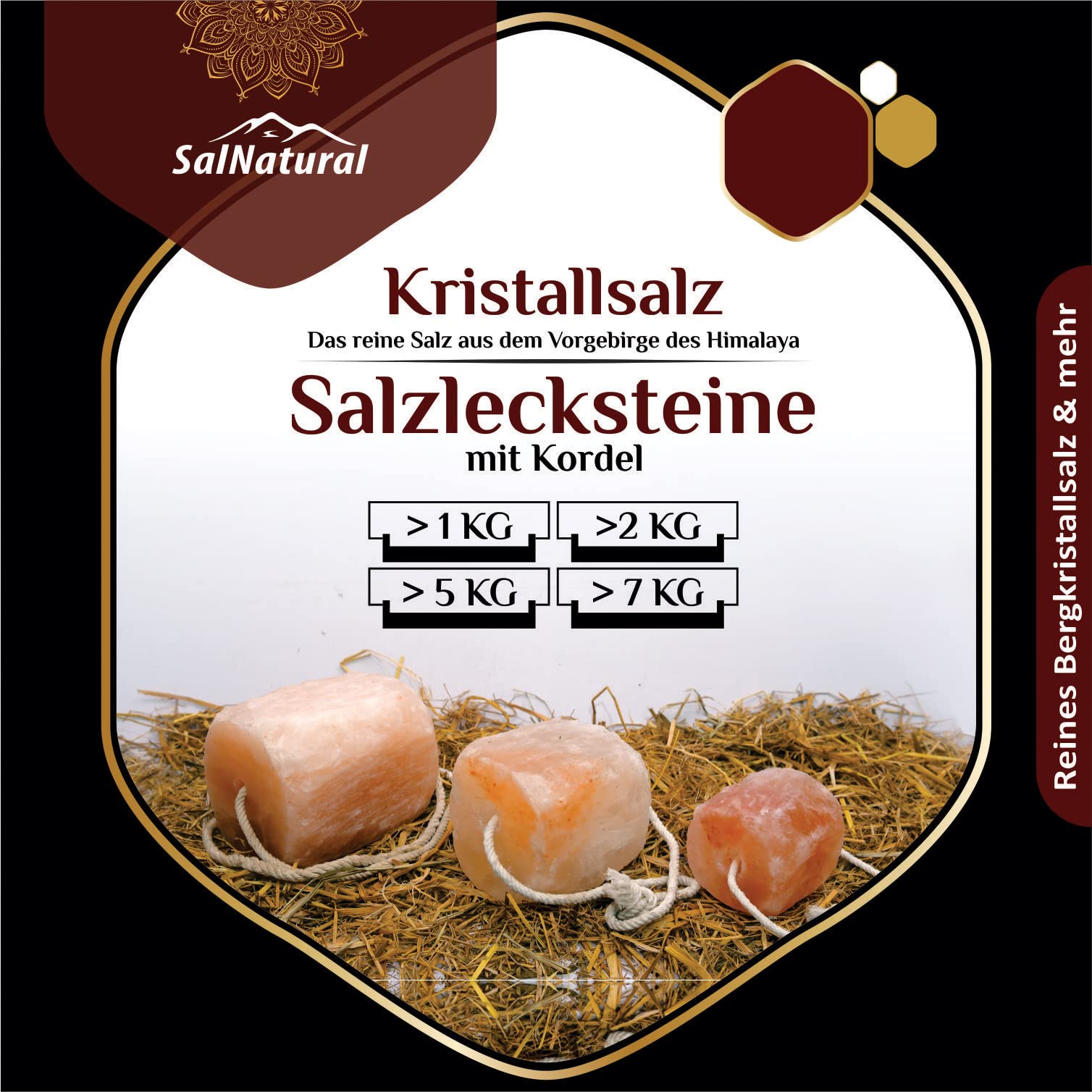 SalNatural 3 Pietre Di Sale Da 2 Kg Dall'Himalaya Della Salt Range Pakistan per Bovini, Caprini