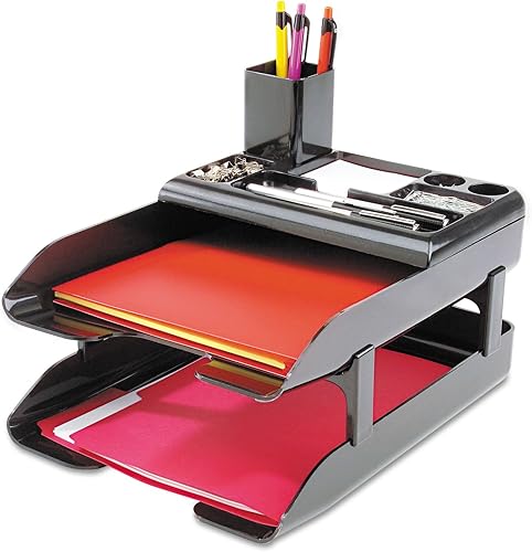 Miniatura 1 de Deflecto 583004 Bandejas de escritorio corporativas, negro metálico, 2 bandejas, organizador y taza/juego de lápices