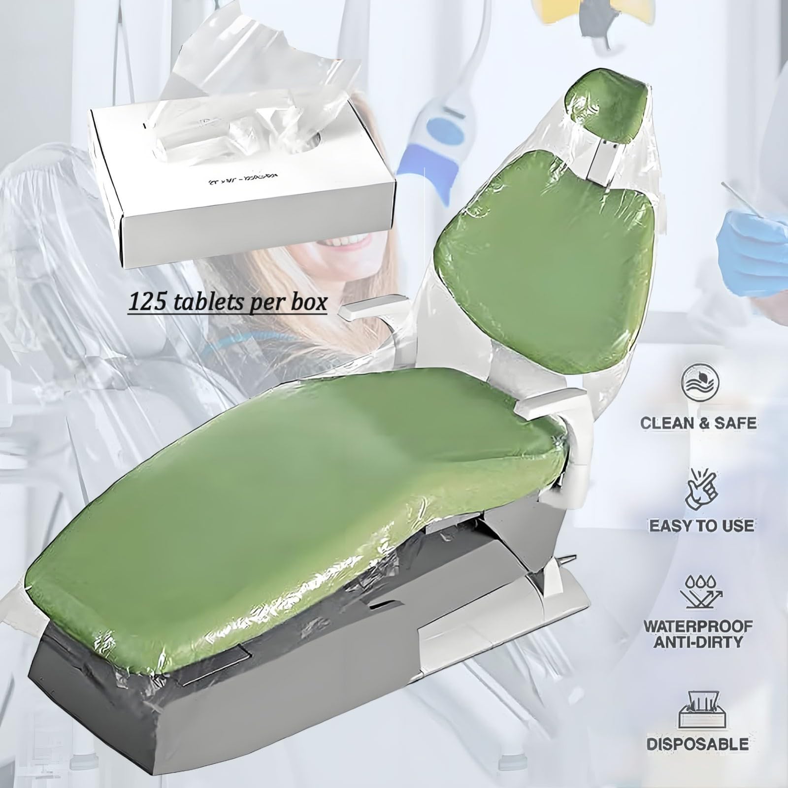 Fundas Protectoras Desechables de plástico Transparente para sillones dentales, Fundas Transparentes Impermeables para sillones dentales.