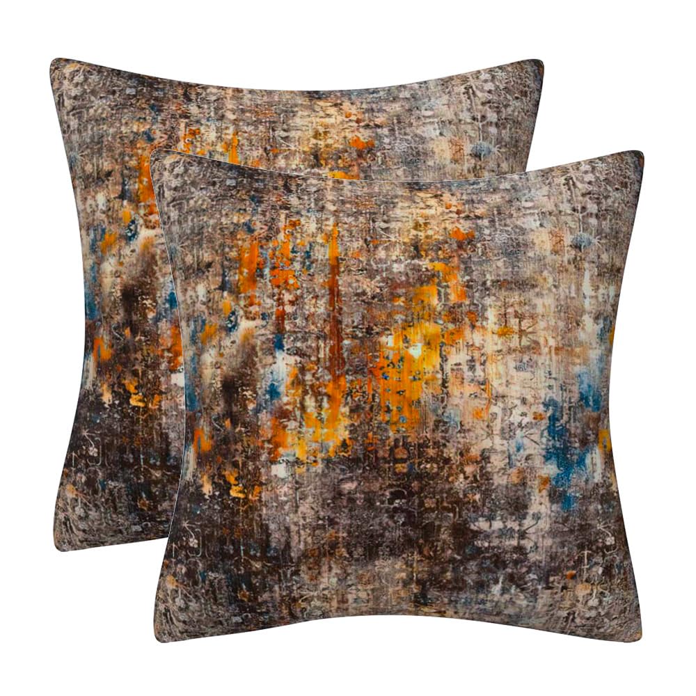 DILOXNSU Set of 2 Cushion Covers 50 x 50 cm Retro Rusty Soft Decorative Velvet Cushions Cases 20x20 inches for Sofa Couch Bed Living Room Patio Garden Home Decor Abstract Art Series