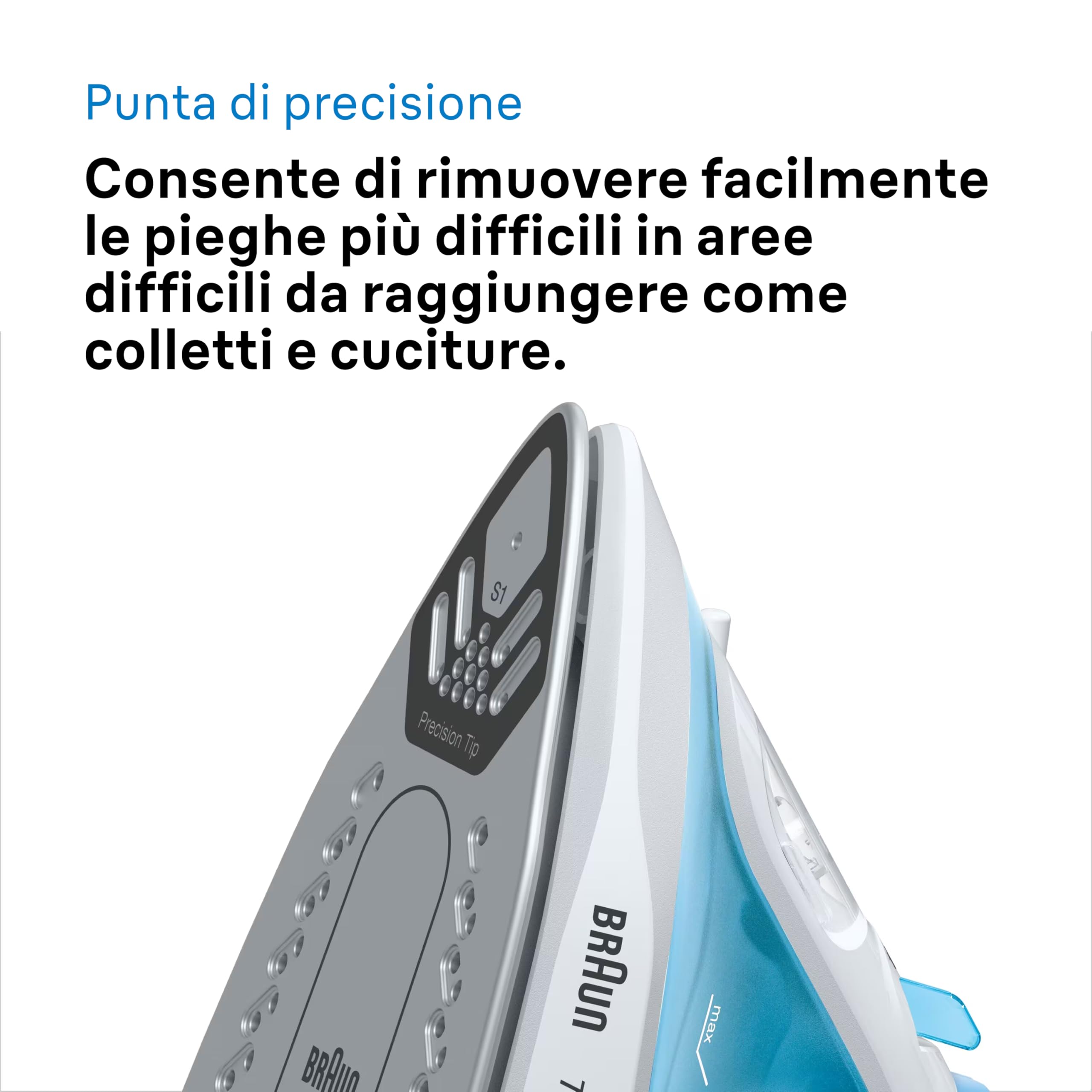 Braun TexStyle1 SI 1050BL Ferro da stiro a Vapore con 5 ANNI DI ASSISTENZA, Termostato, 25g/min in modalità Turbo, MODALITA' RISPARMIO ENERGETICO, Capacità Serbatoio 220ml, 2000W, Celeste