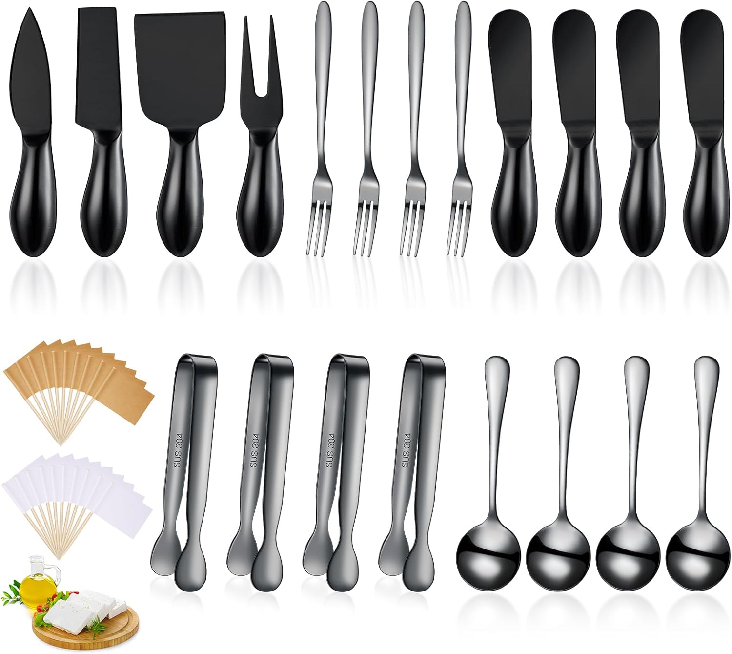 Patelai Charcuterie Board Accessories Cheese Spreader Knife Set Charcuterie Utensils Butter Knife Stainless Steel Mini Serving Tongs Spoons Appetizer Forks for Pastry Christmas(Black,20 Pieces) Patelai Charcuterie Board Accessories Cheese Spreader Knife Set Charcuterie Utensils Butter Knife Stainless Steel Mini Serving Tongs Spoons Appetizer Forks for Pastry Christmas(Black,20 Pieces)