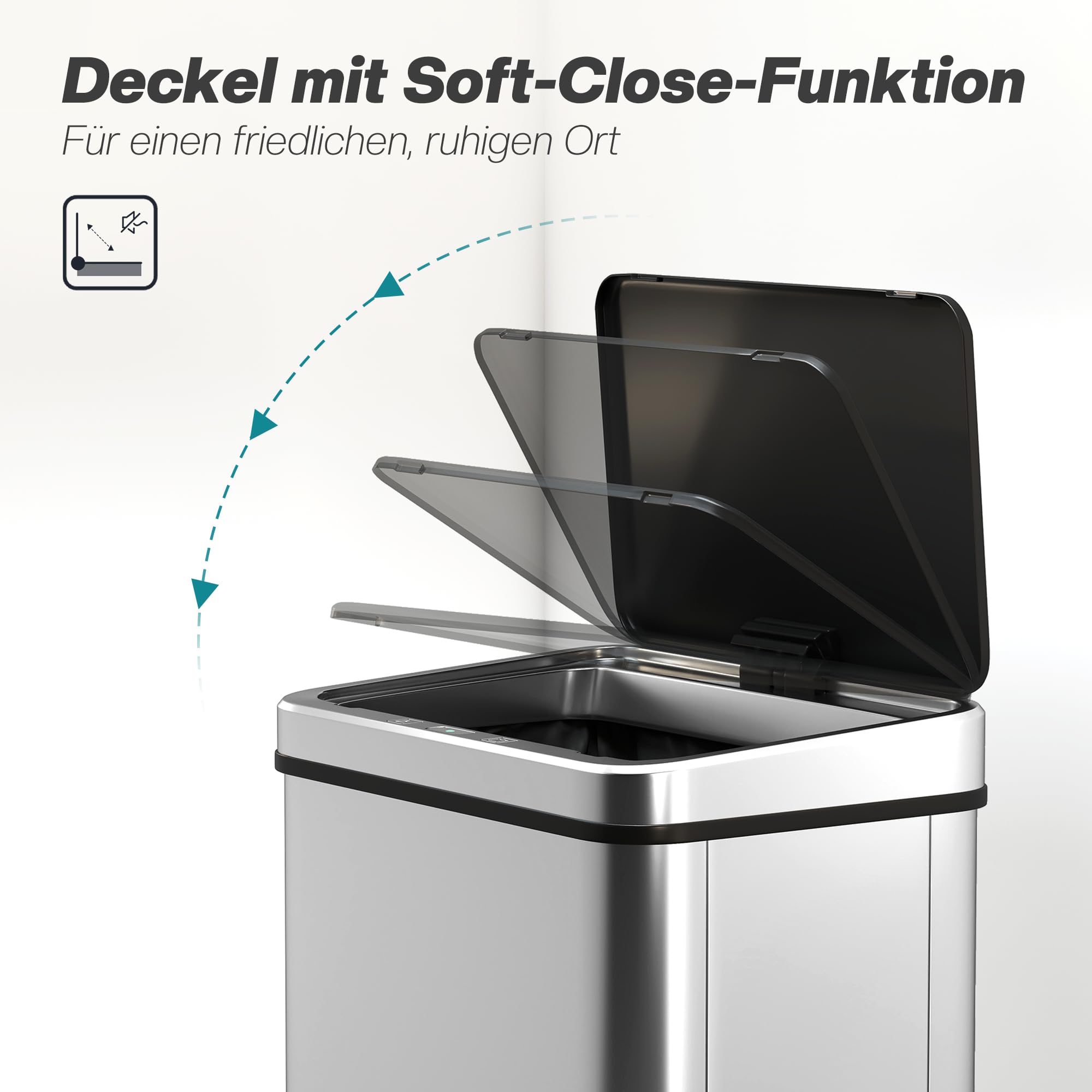 HOMCOM Sensor Mülleimer 40L Edelstahl Automatischer Mülleimer Silber | Soft-Close-Deckel, Bewegungssensor, Fingerabdrucksicherer Abfalleimer, Müllbehälter, für Büro Schlafzimmer Küchen