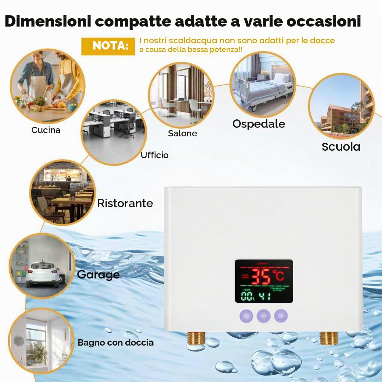 Mini Scaldabagno Elettrico Istantaneo Basso Consumo Scaldabagno Istantaneo con Display Temperatura a LED e Telecomando Scalda Acqua Elettrico Scaldacqua Istantanea Scaldabagni Elettrici Istantanea 3KW