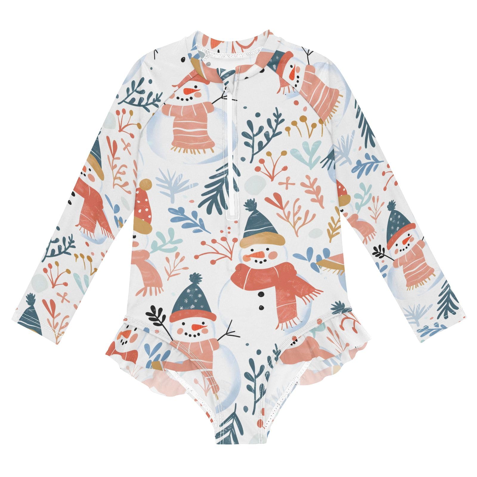 ALAZA Toddler Swimsuit Girl Bathing Suit Swimwear Rash Guard Snowman Cartoon Long Sleeve 3T