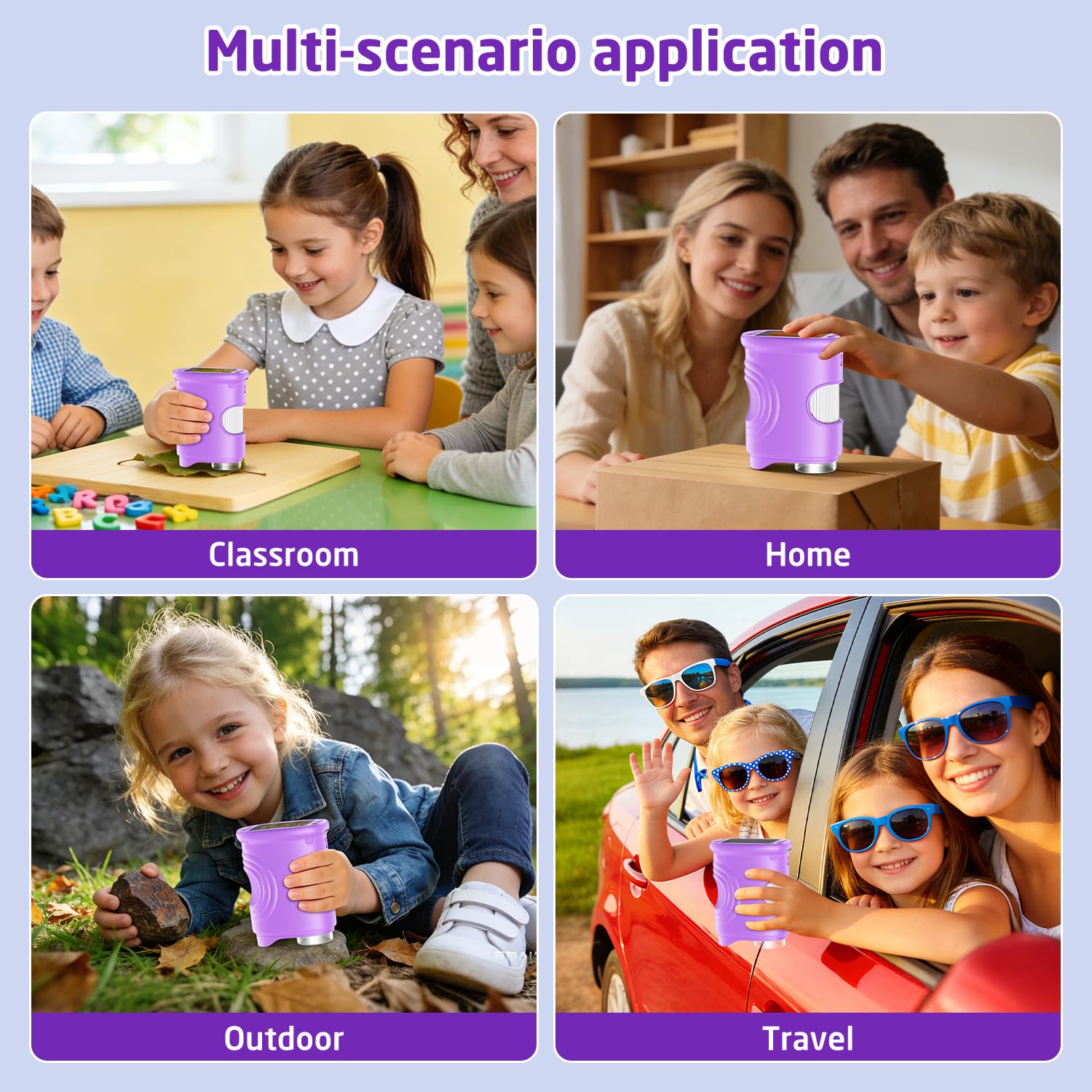 Microscope Numérique pour Enfants, YYCT écran 2 Pouces HD 1080P Microscope Enfant, 1000X Rechargeable Microscope pour Expériences Scientifiques en Extérieur, à partir de 3 Ans (Purple)
