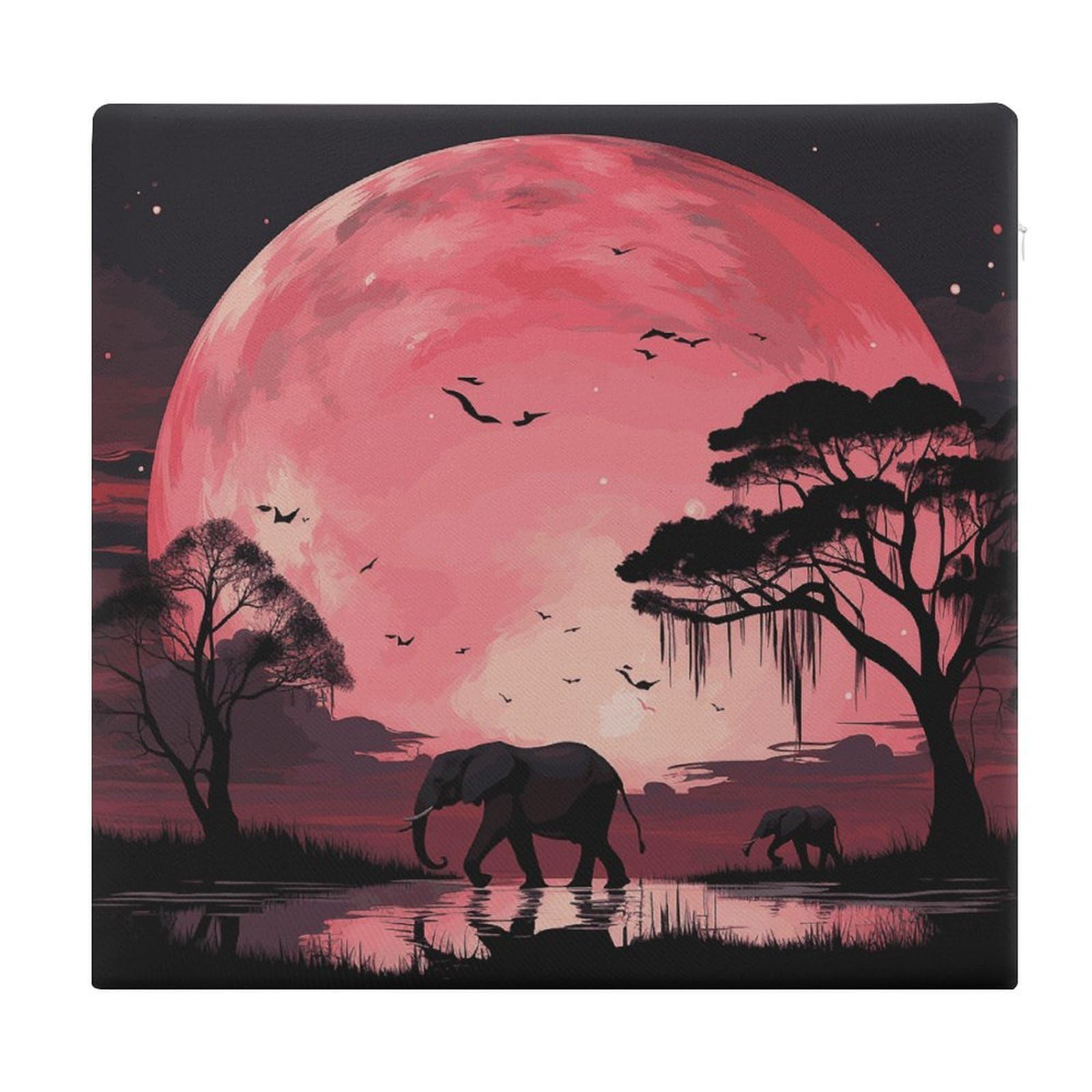 JTREHY Pink Moon Elephant Chair Cushions Non-Slip Bar Stool Cushions Ultra Soft Warm Memory Foam Meditation Cushion Removable Large Square Seat Cushions for Dining Chair 15x14In
