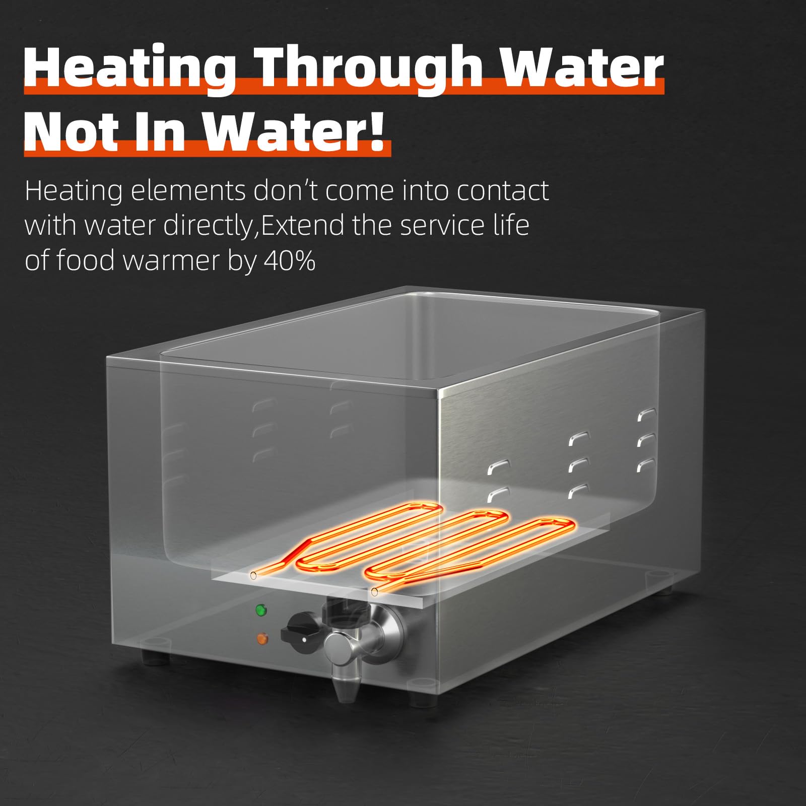 CROSSON Gastronorm Bain Marie mit Ablaufhahn, Profi Gastro Speisewärmer passend für (GN) 1/1 Gastronorm Behälter mit 3 150mm hohen 1/3 GN-Wanne, Wasserbad Temperatur einstellbar von 35-85 °C