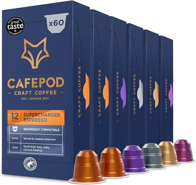CAFEPOD Craft Coffee Nespresso Compatible Coffee Pods Recyclable Aluminium Pods VARIETY SET Rainforest Alliance Certified 60 Pods