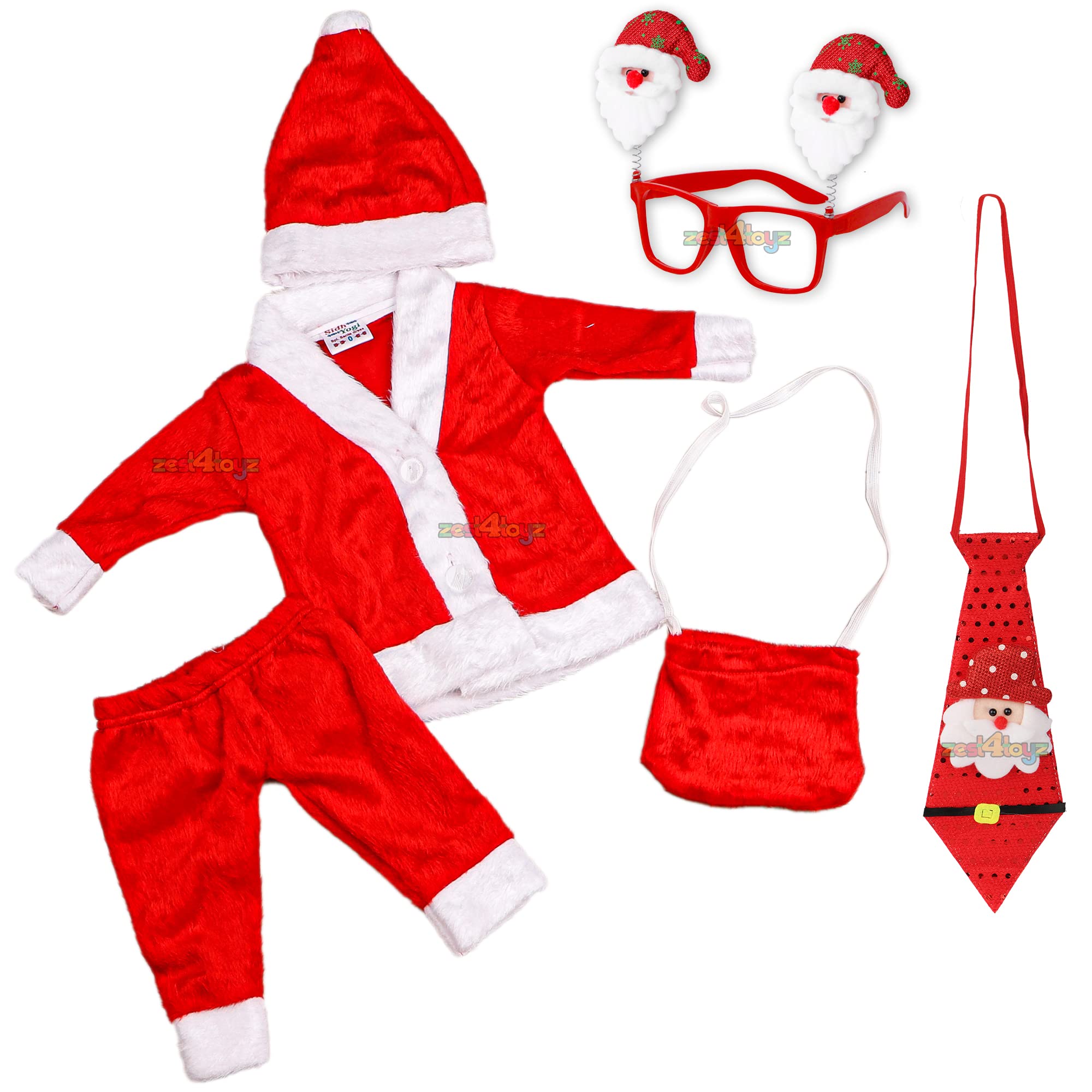 Zest 4 Toyz Santa Claus Dress Christmas Fleece Costume with Jacket Pant Santa Cap Gift Pouch Party Goggle Frame & Neck Tie for Newborn to 6 Months Babies (B0BPY9WQ1X) Amazon Price History, Amazon Price Tracker