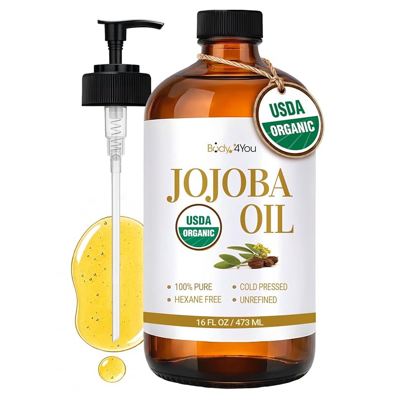 BodyJ4You Óleo Dourado de Jojoba Orgânico, Prensado a Frio e Não Refinado, 473 mL