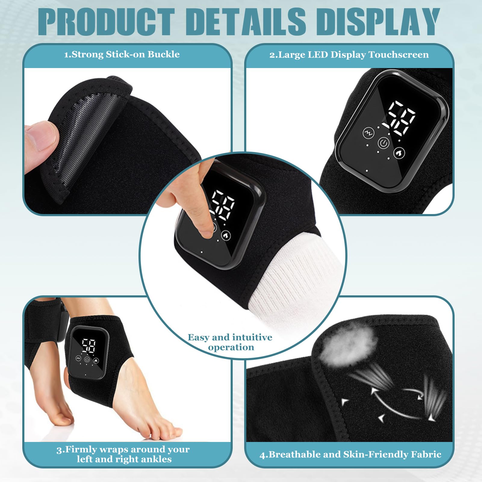 2 pezzi, massaggiatore 3 in 1, massaggio wireless per caviglia e piede, massaggiatore portatile senza fili, massaggio alla caviglia ricaricabile, 3 modalità di vibrazione, 3 livelli di calore, per