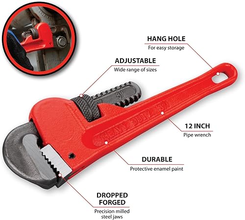 Miniatura 2 de Performance Tool W1133-8B - Llave de tubo recta ajustable para servicio pesado, 8 pulgadas