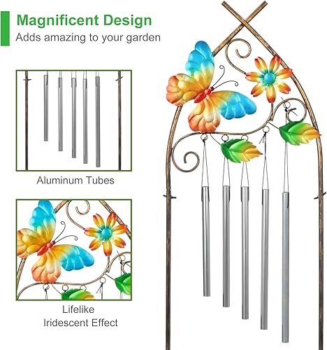 Miniatura 4 de Soportes de Plantas con Enrejado de Jardín, Enrejado de Maceta para Plantas de 122 cm con Campanas de Viento de Metal y Mariposa para Plantas