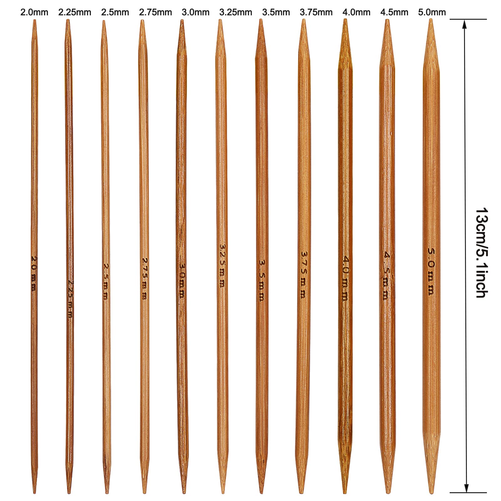 Set Ferri Da Maglia Doppia Punta In Bamb&ugrave; - 35 Pezzi In 7 Misure (2.0-5.0mm) - Per Calzini E Sciarpe