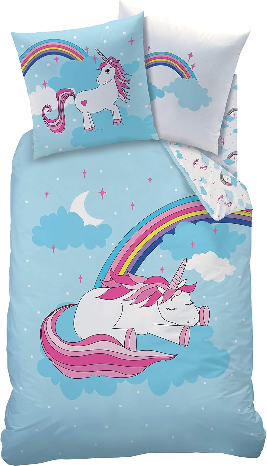 Einhorn Bettwäsche-Set 3-teilig Für Mädchen – 200x200 Cm, Mikrofaser, Mit Reißverschluss, Rosa 3D Druck