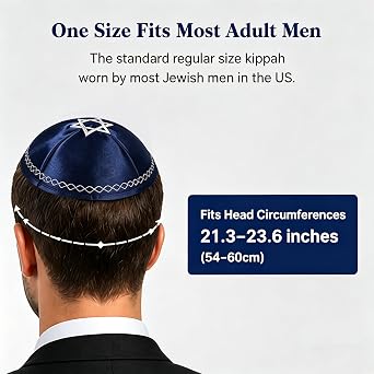 3-Pack Satin Kippahs for Men, Star of David Embroidered Yarmulkas, Assorted Black White Blue Jewish Hats for All Religious & Daily Occasions