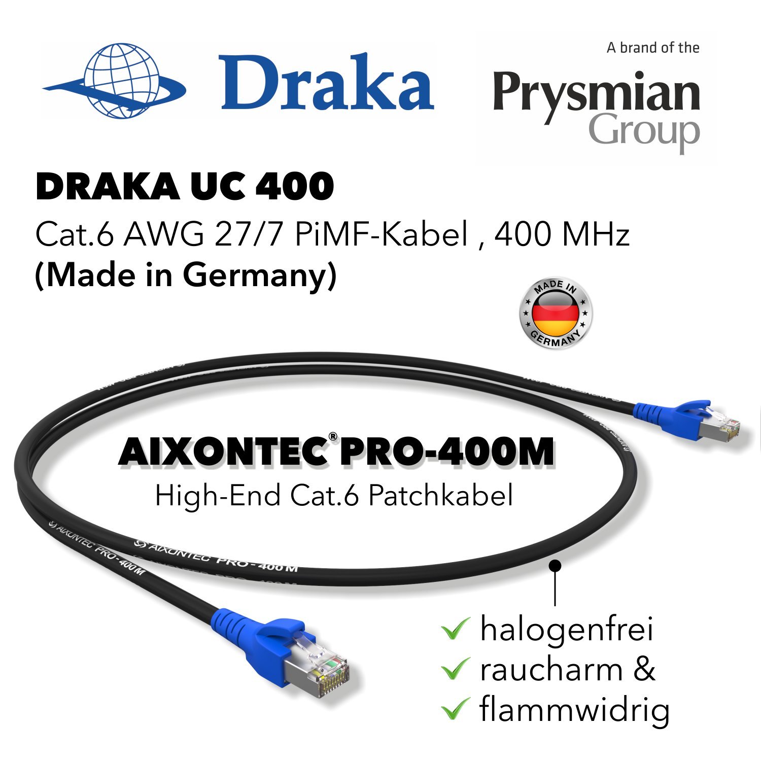 AIXONTEC 25,0 Meter RJ45 Patchkabel CAT6 High Speed LAN Netzwerk Gigabit Ethernet Kabel geschirmt halogenfrei blauer Premium RJ45-Stecker 10000 Mbits Draka Gigabit Patch FTP Kabel