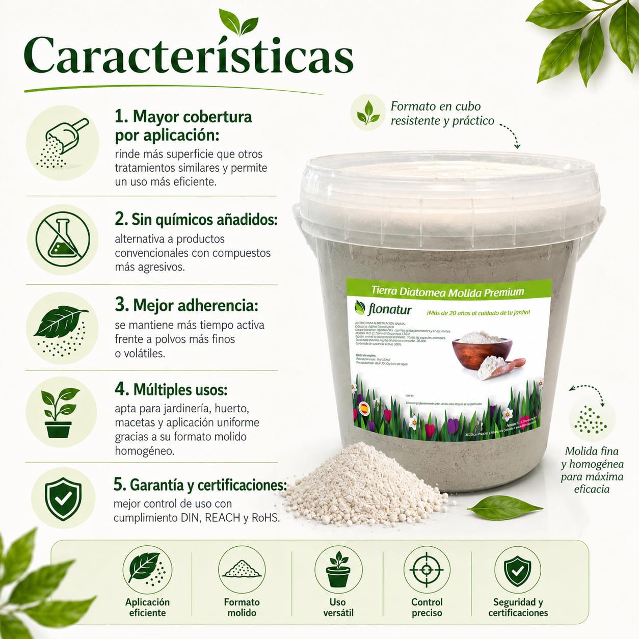 Tierra diatomea molida natural 5kg, múltiples usos, tratamiento eficaz contra insectos por deshidratación y fertilizante natural, control de plagas