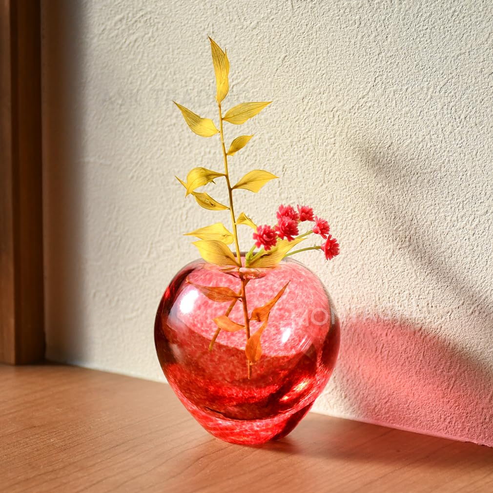 Tsugaru Vidro Red Apple Bud Vase Handmade Glass 3in Aomori Japan