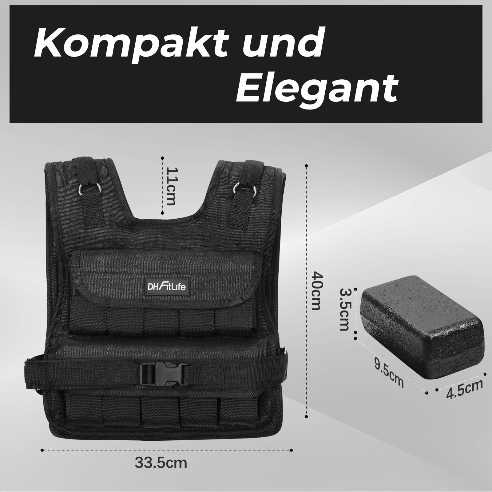 DH FitLife Verstellbare Gewichtsweste 10kg/20kg Kompakt u. Stabil zum Muskelaufbau u. Krafttraining | Weighted Vest | Laufweste Damen Herren | Fitnessweste Trainingsweste