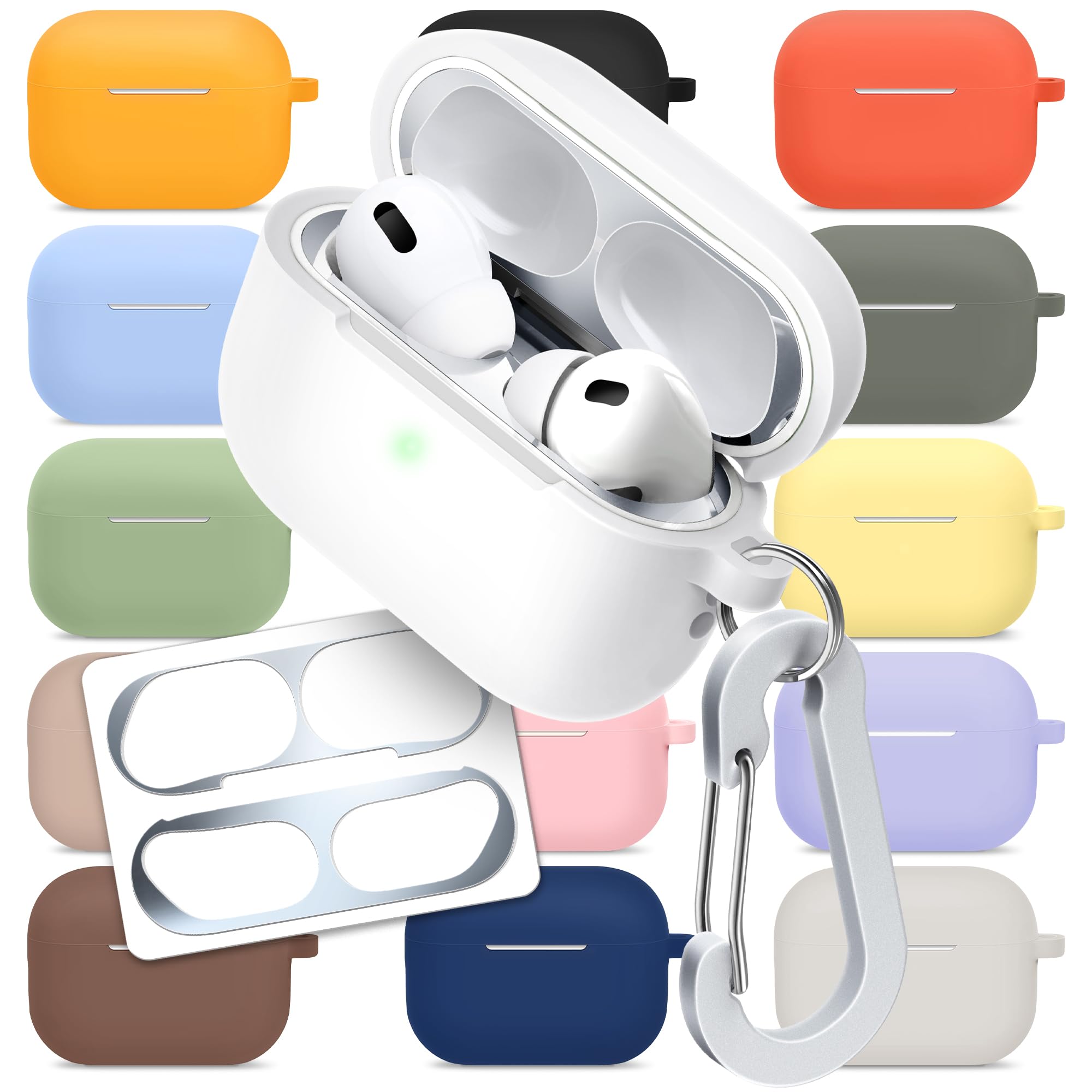 [3 in 1] AirPods Pro 3 Silicone Case + Anti-Lost Carabiner + Dust Guard Metal Film, Protective Cover with Keychain for Apple AirPods Pro3 (2025)
