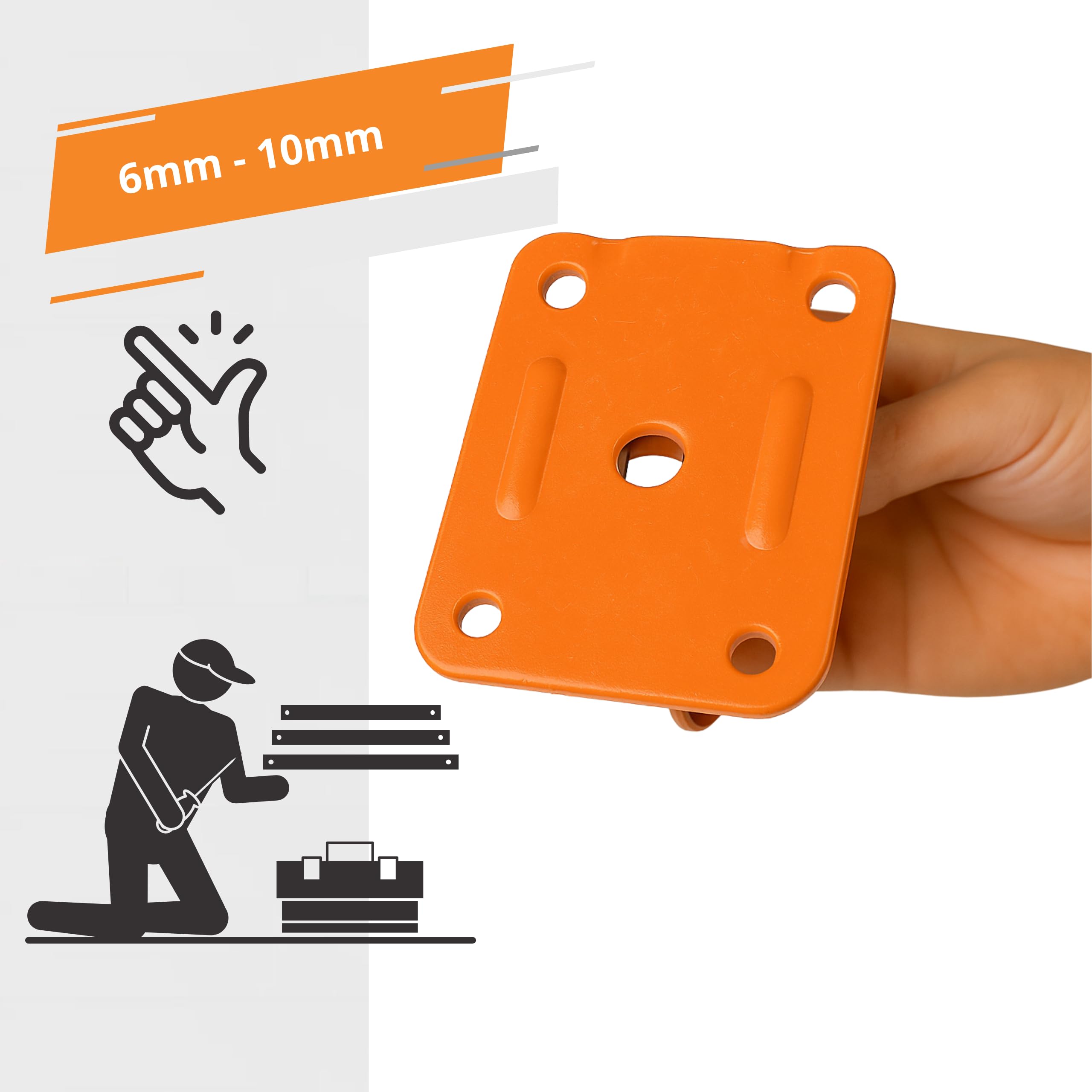 INTAKO 50 Stück Schalungsklemmschloss – Exzenterklemme 70 x 100 mm, Schalungsschloss Spannfrösche 6–10 mm für Bewehrungsdraht, Spring Clamp/Rapid Clamp - Schalungszubehör (Orange)